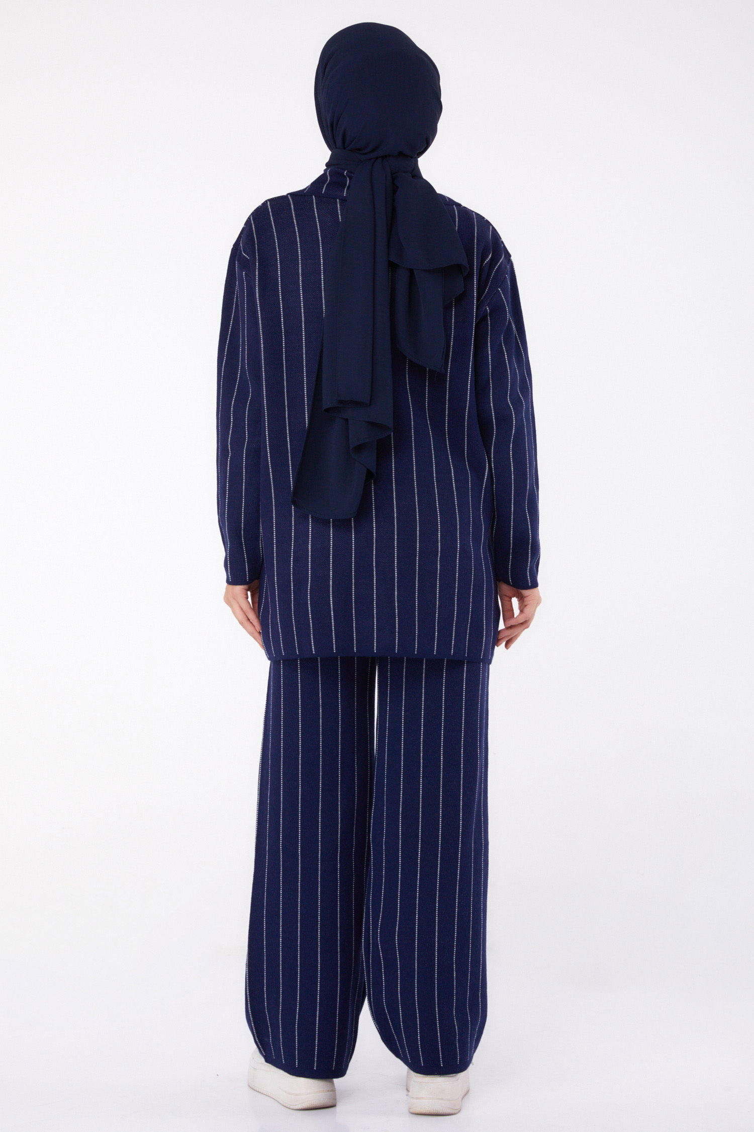 Düğmeli Çizgili Triko İkili Takım - 27666 - 5