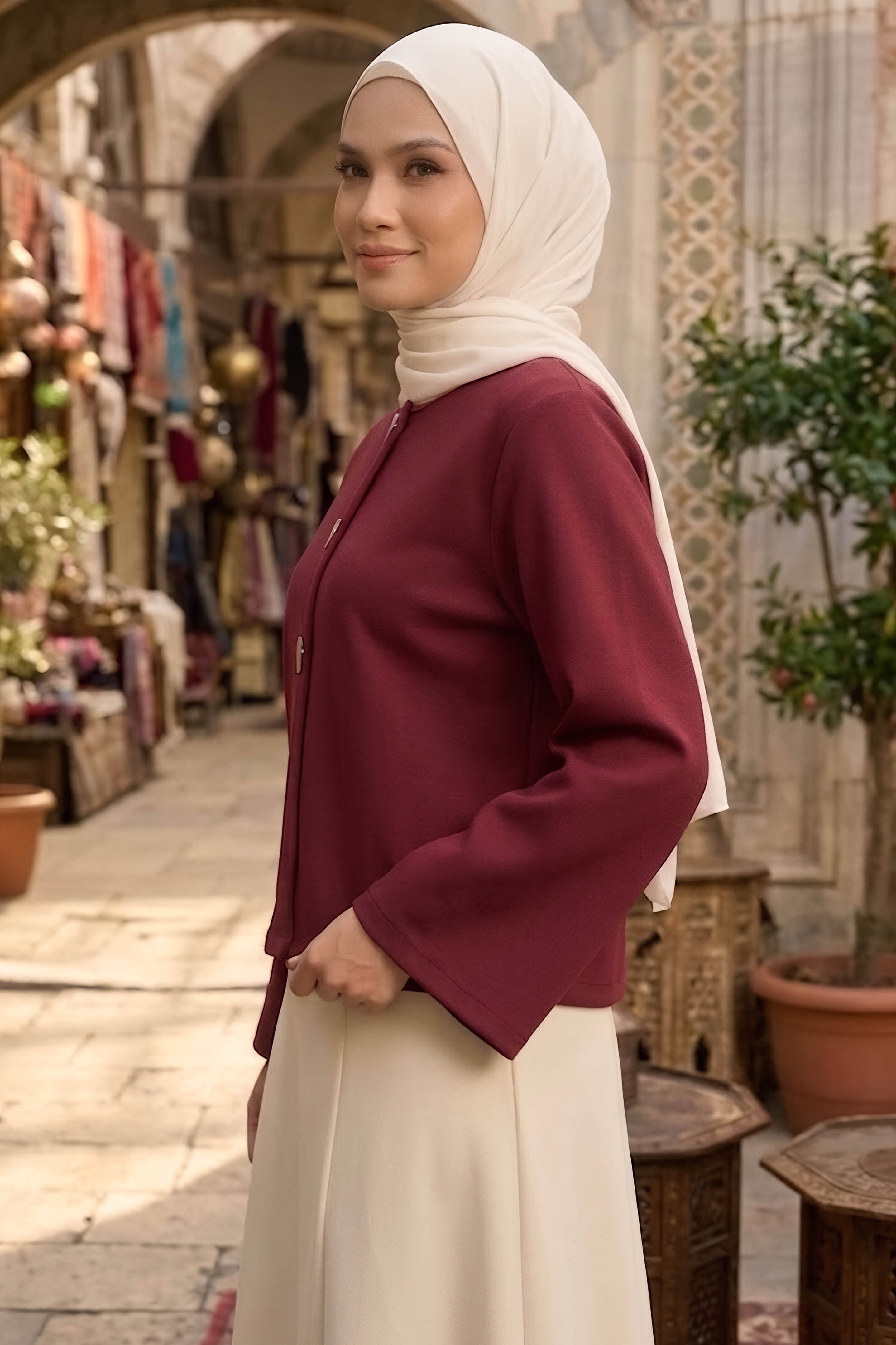 Düğmeli Dabıl Ceket Bordo - 28899-BORDO - 2