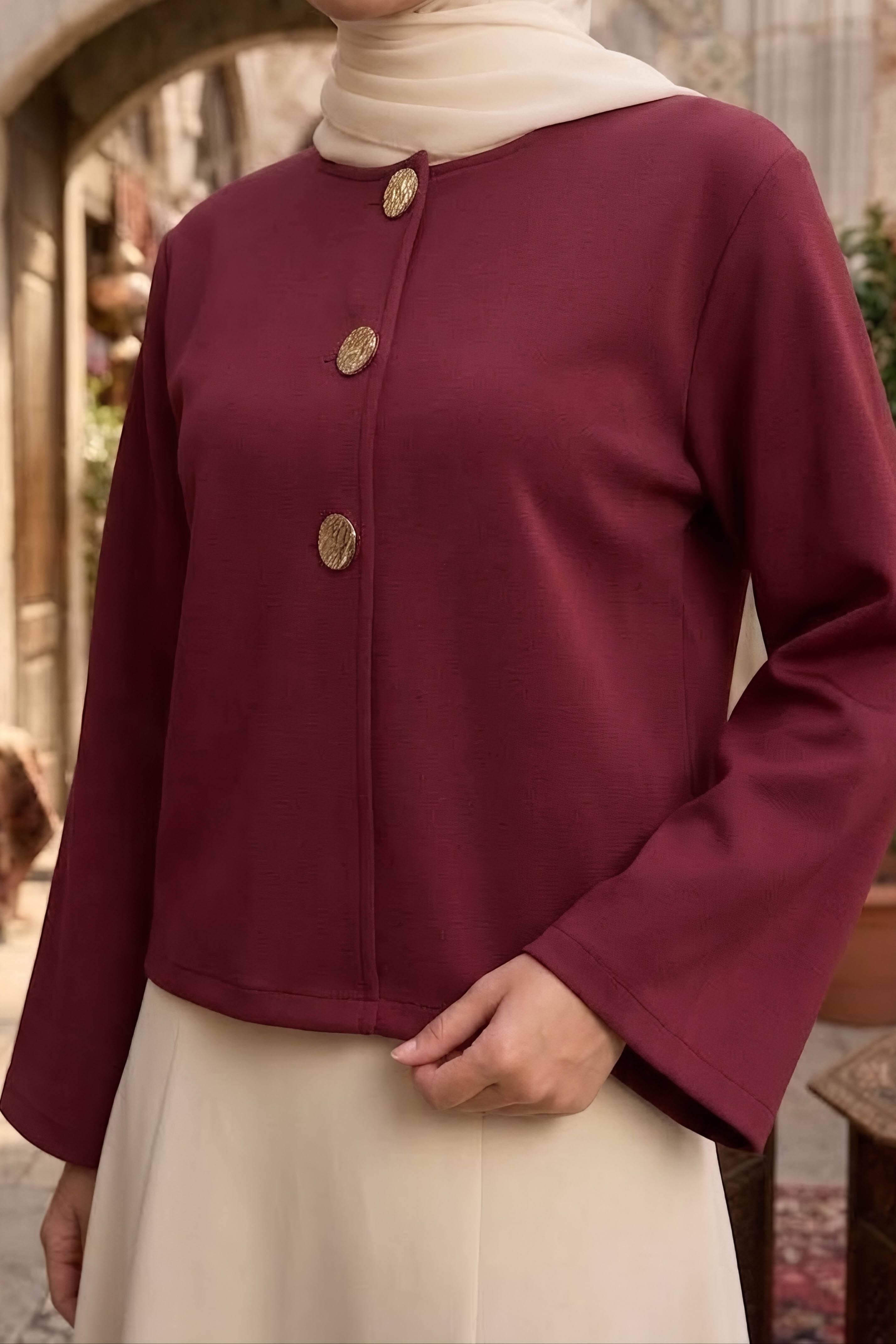 Düğmeli Dabıl Ceket Bordo - 28899-BORDO - 3