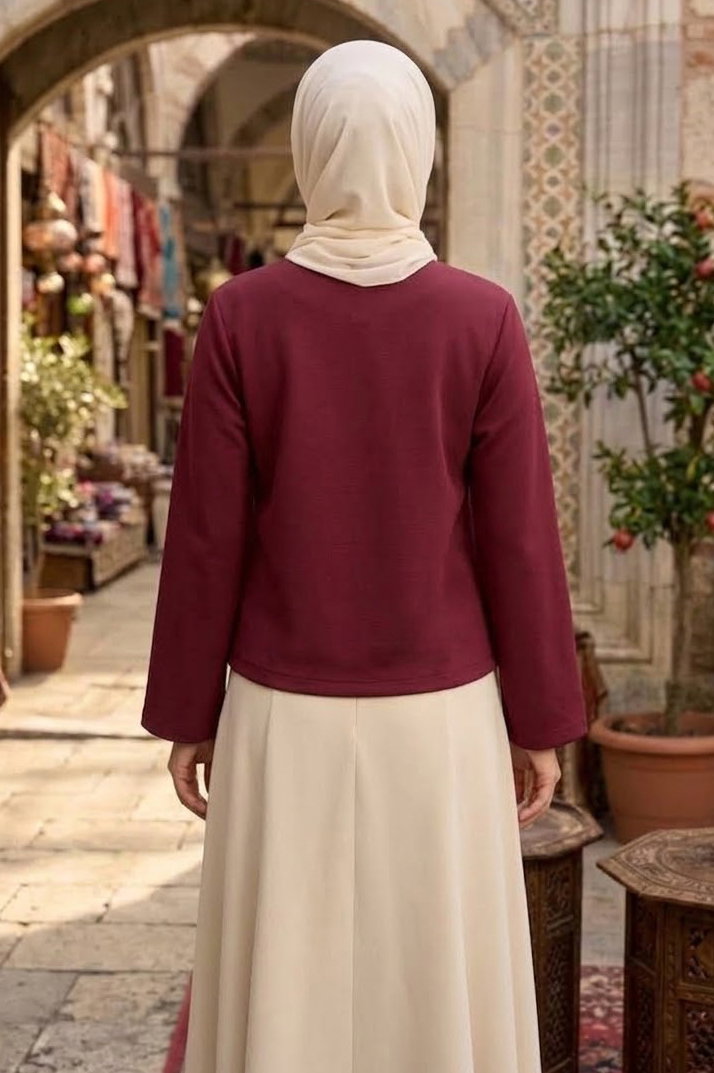 Düğmeli Dabıl Ceket Bordo - 28899-BORDO - 4