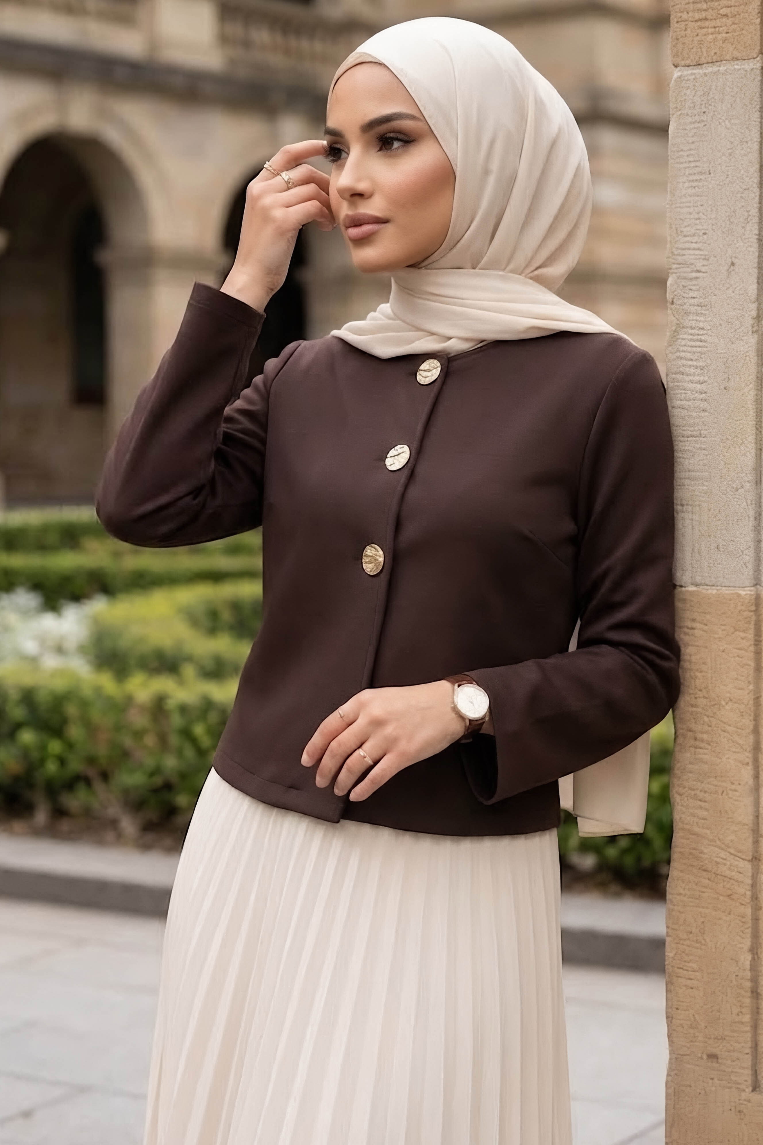 Düğmeli Dabıl Ceket Kahve - 28899-KAHVE - 1