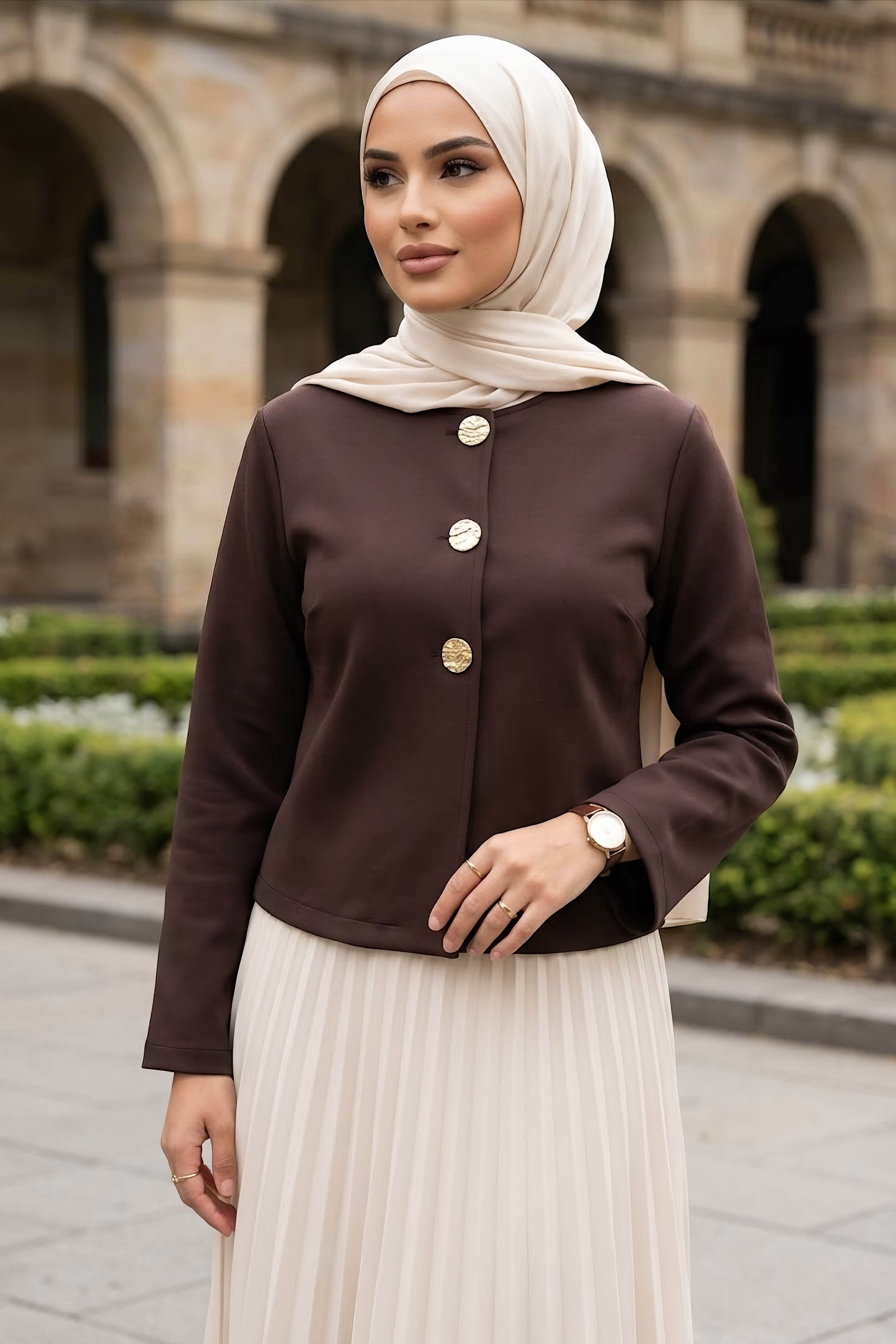 Düğmeli Dabıl Ceket Kahve - 28899-KAHVE - 2