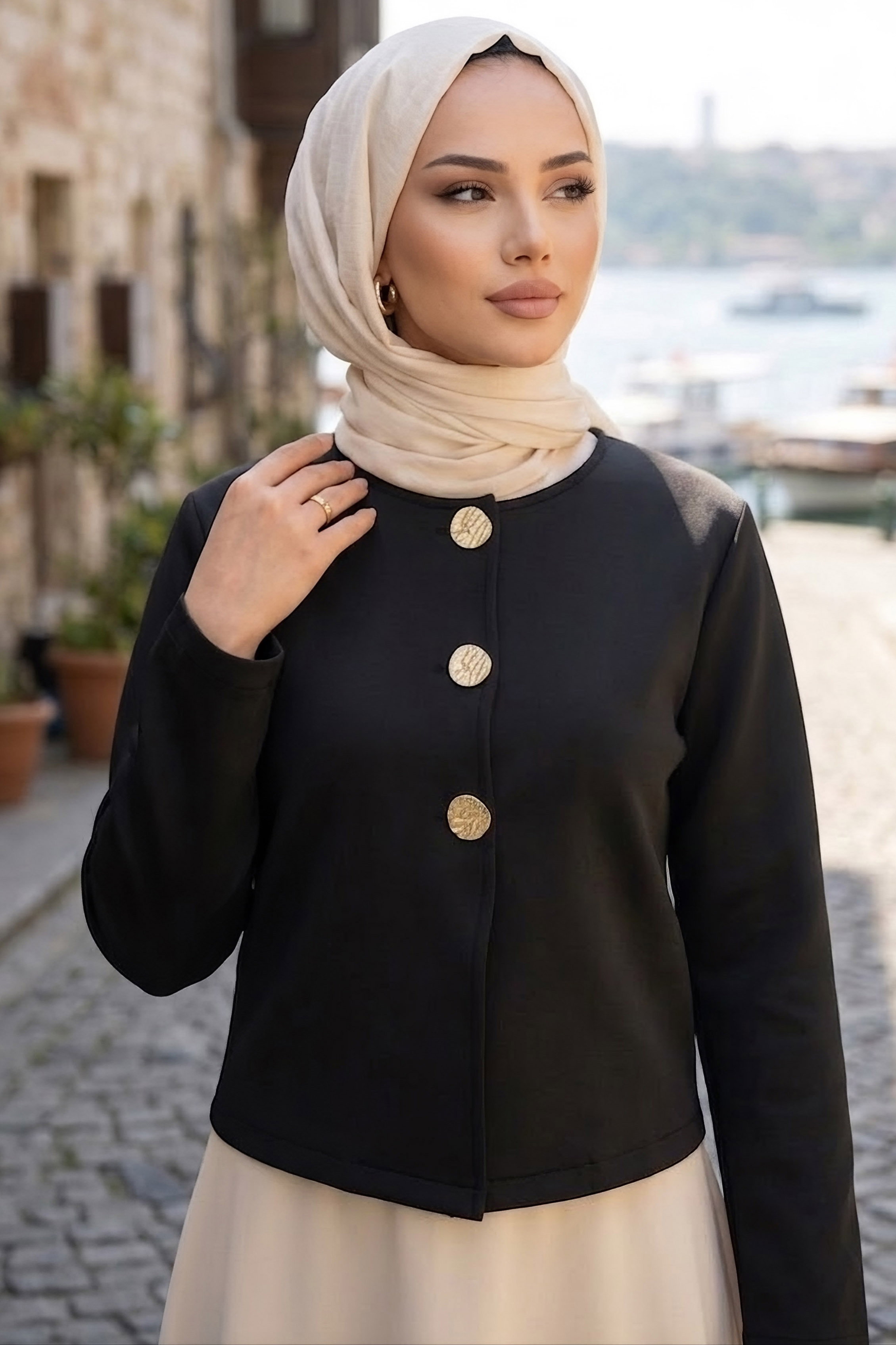 Düğmeli Dabıl Ceket Siyah - 28899-SIYAH - 2