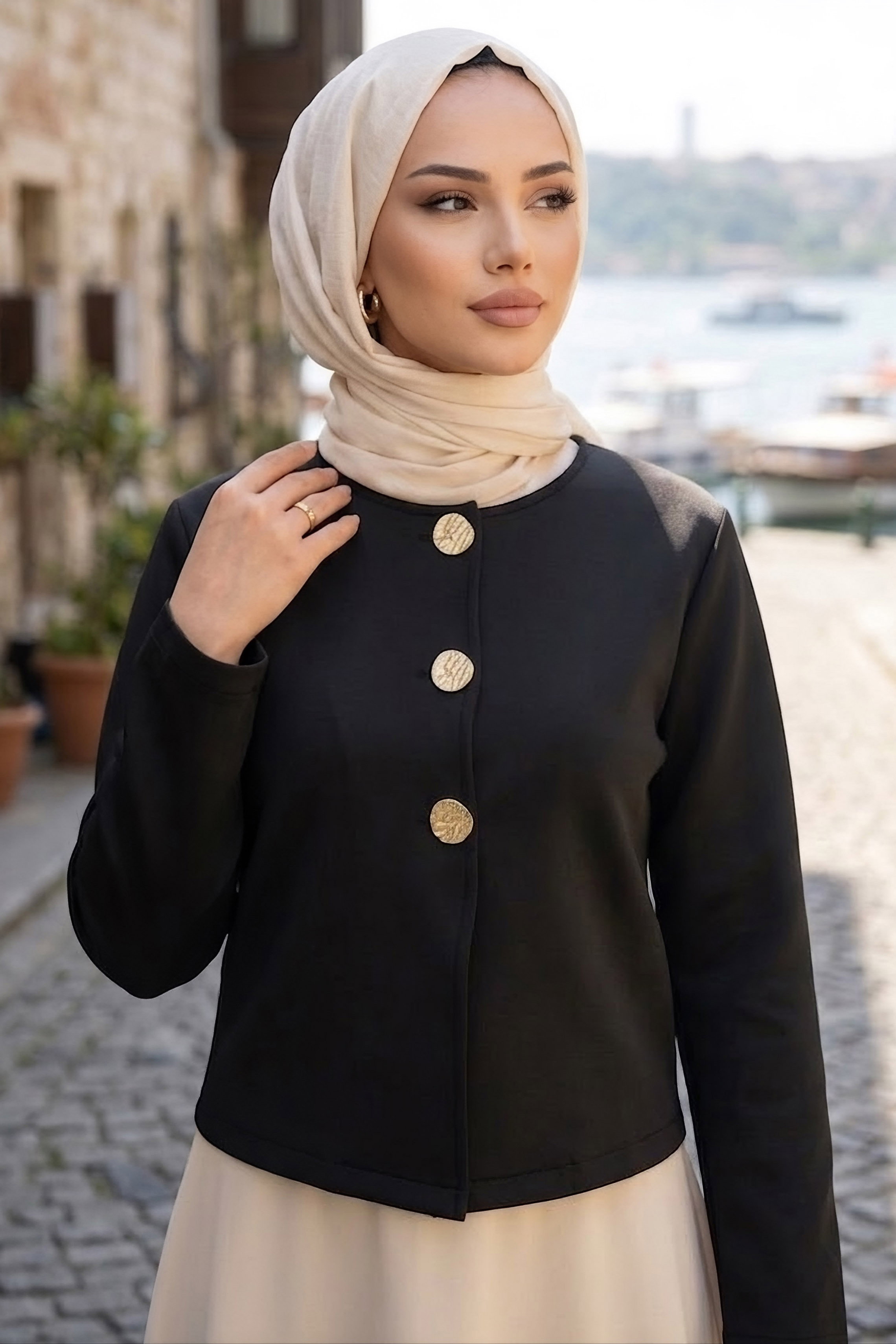 Düğmeli Dabıl Ceket Siyah - 28899-SIYAH - 3