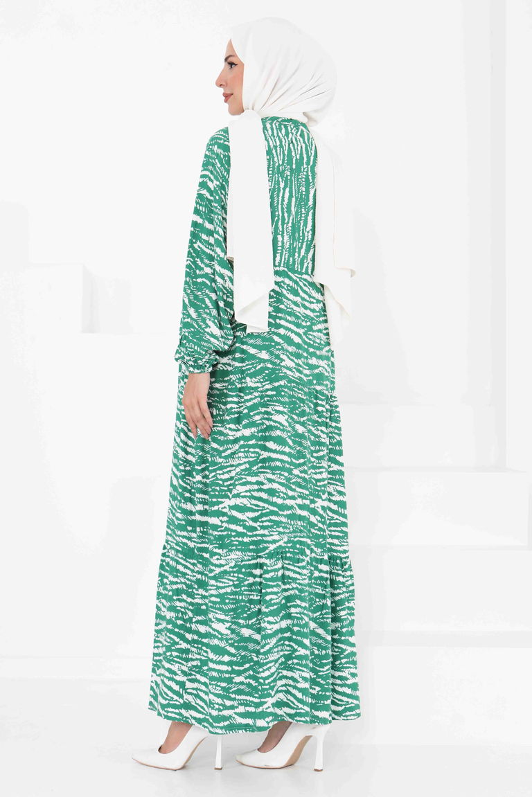 Düğmeli Desenli Elbise - 27424 - TOFİSA