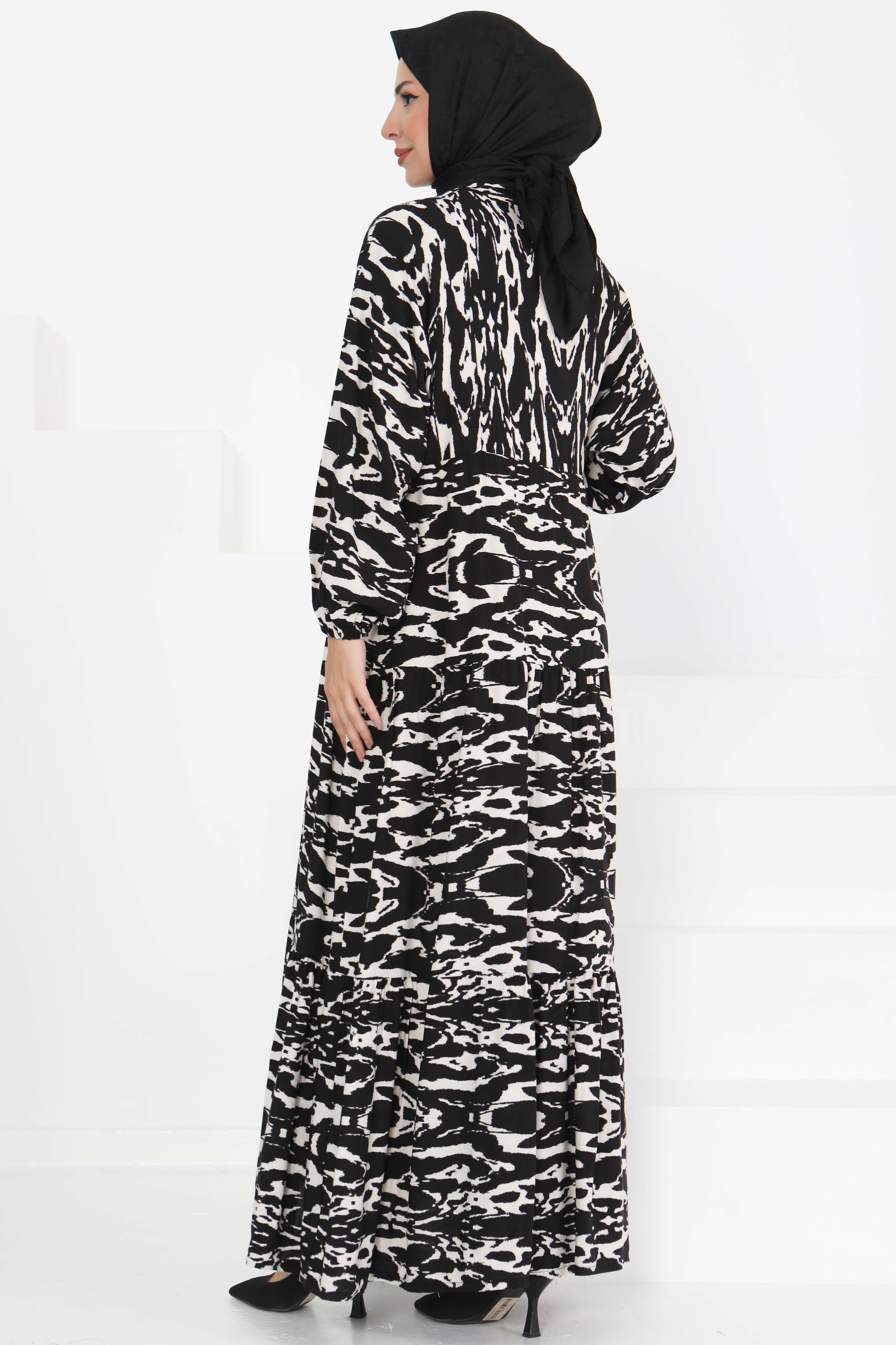 Düğmeli Desenli Elbise - 27425 - 5