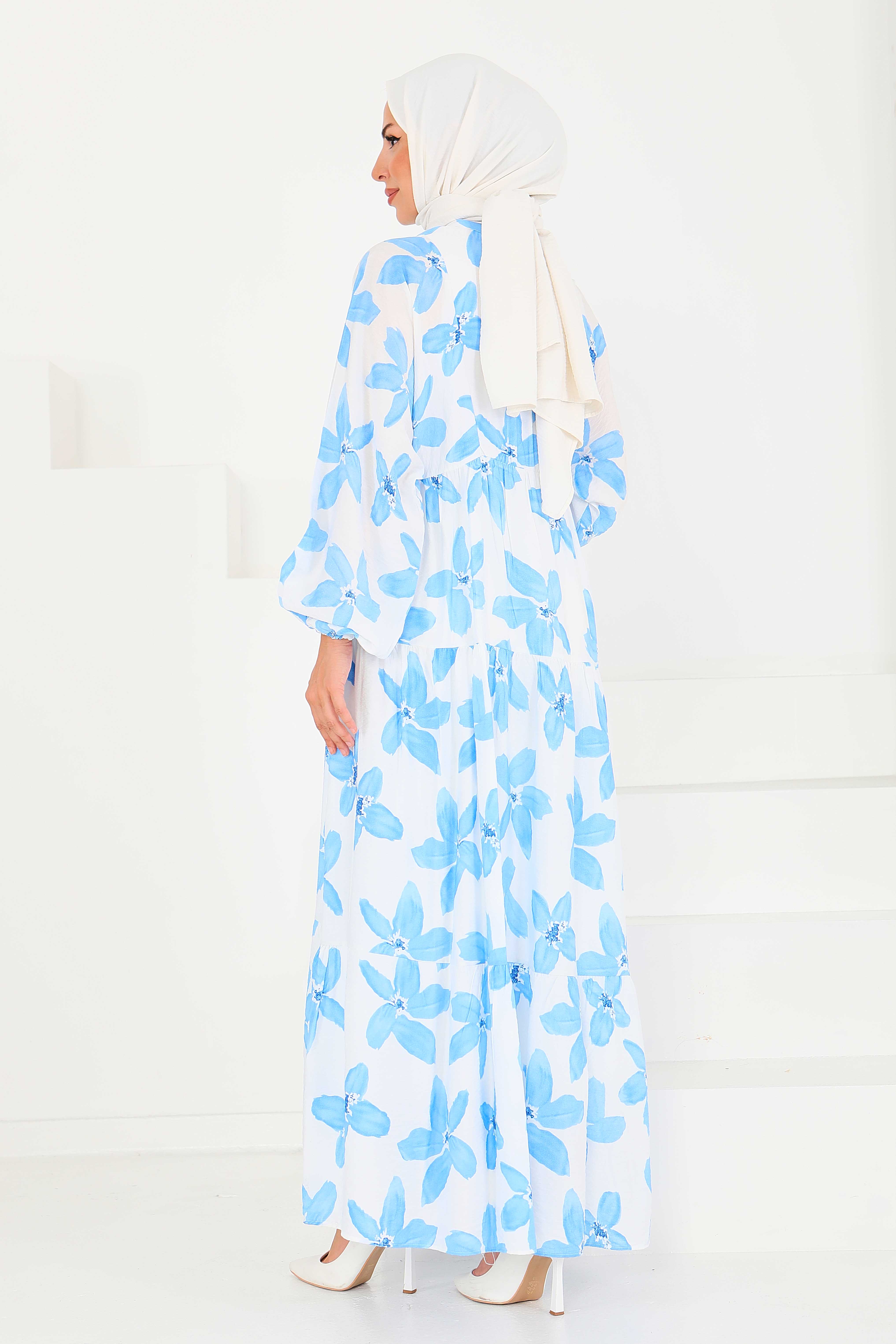 Düğmeli Desenli Elbise - 27514 - 6
