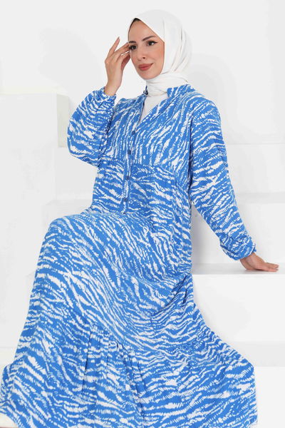 Düğmeli Desenli Elbise - 27424 