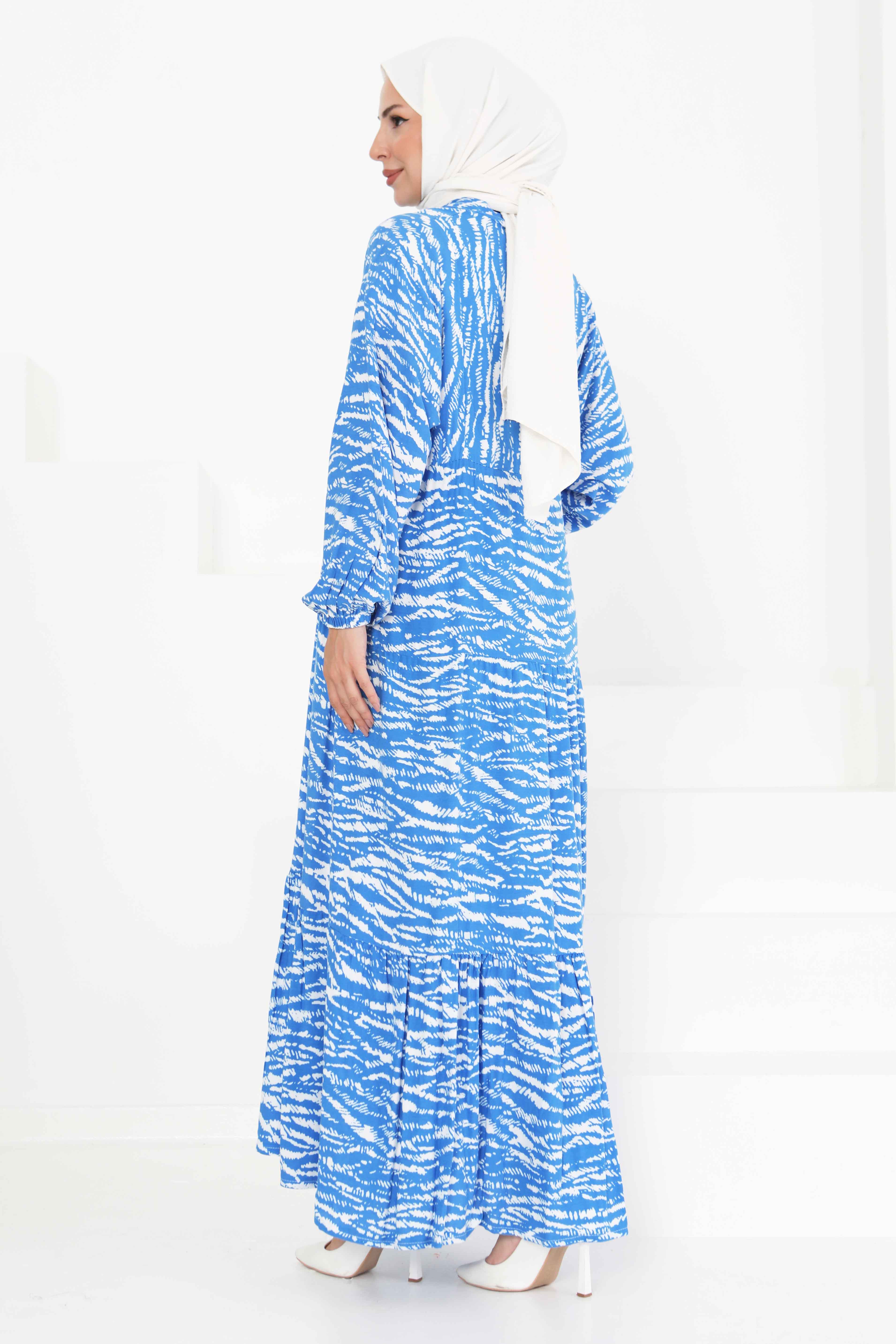 Düğmeli Desenli Elbise - 27424 - 5