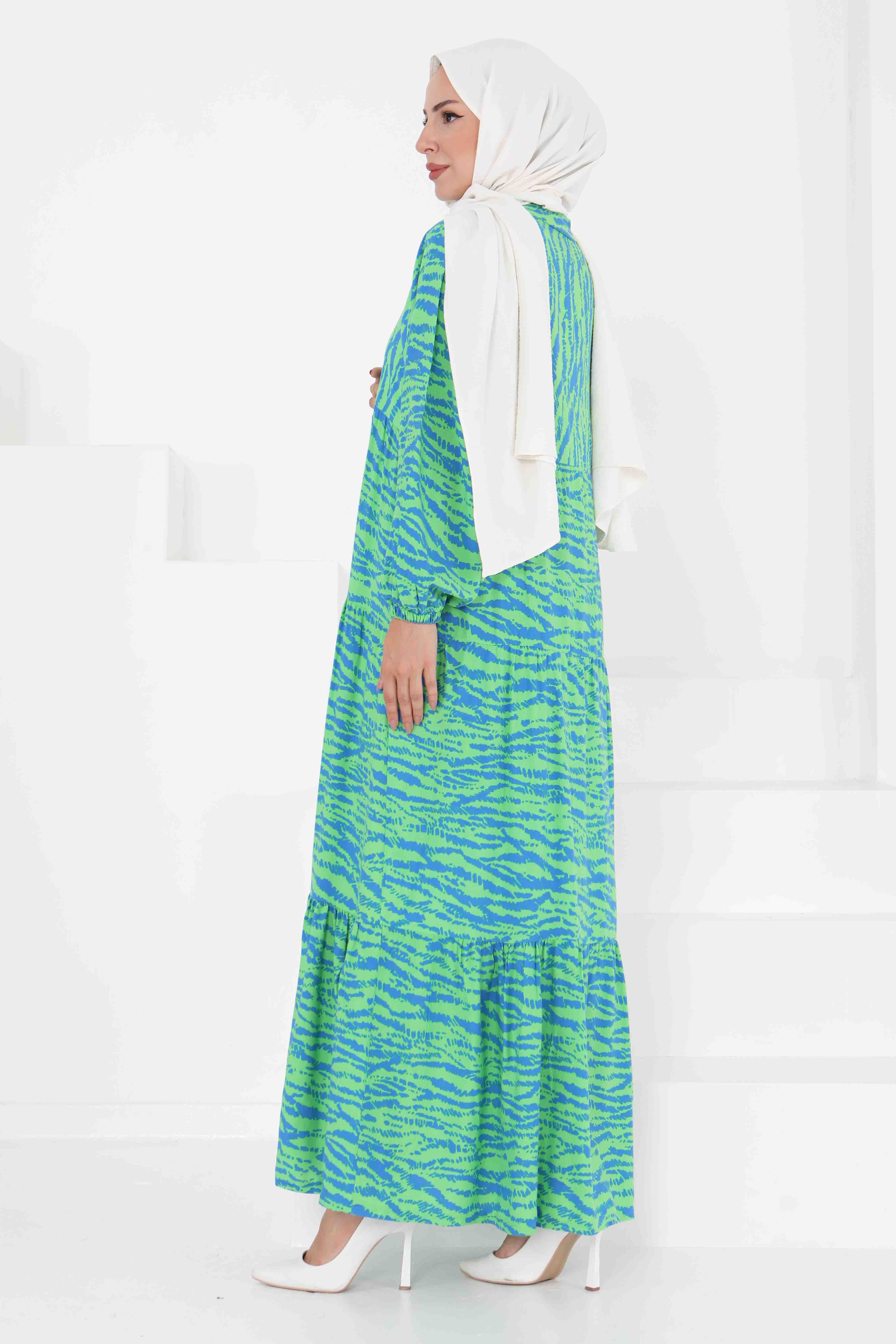 Düğmeli Desenli Elbise Yesil - 27424 - 5