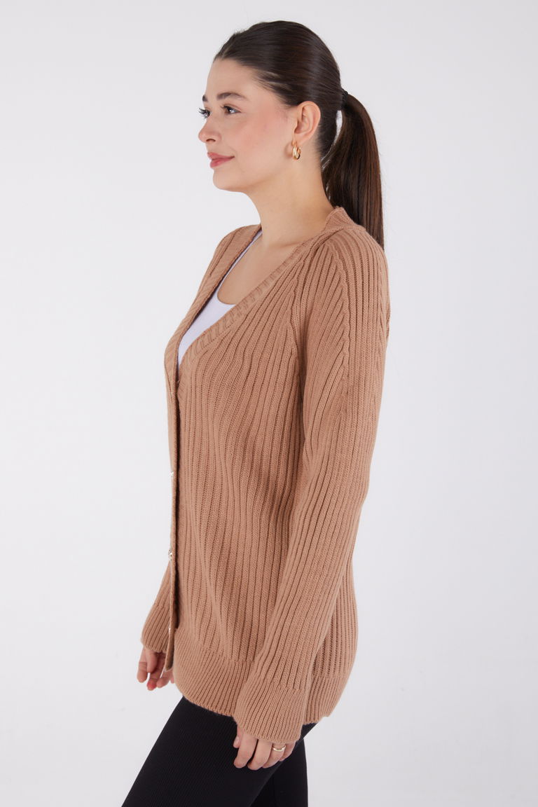 Düğmeli Fitilli Triko Hırka - 27665 - TOFİSA