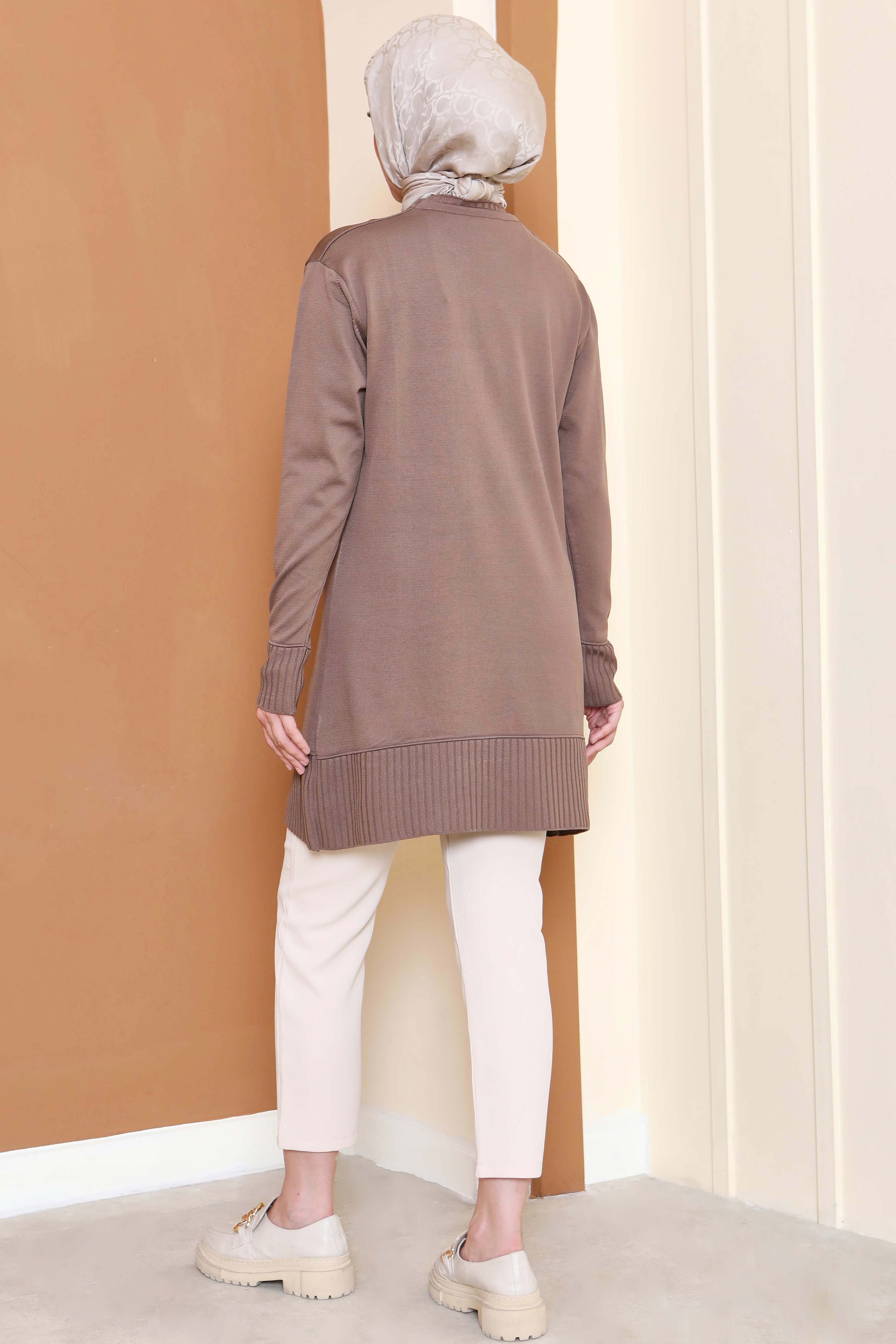 Düğmeli Fitilli Triko Tunik - 27796-VIZON - 4