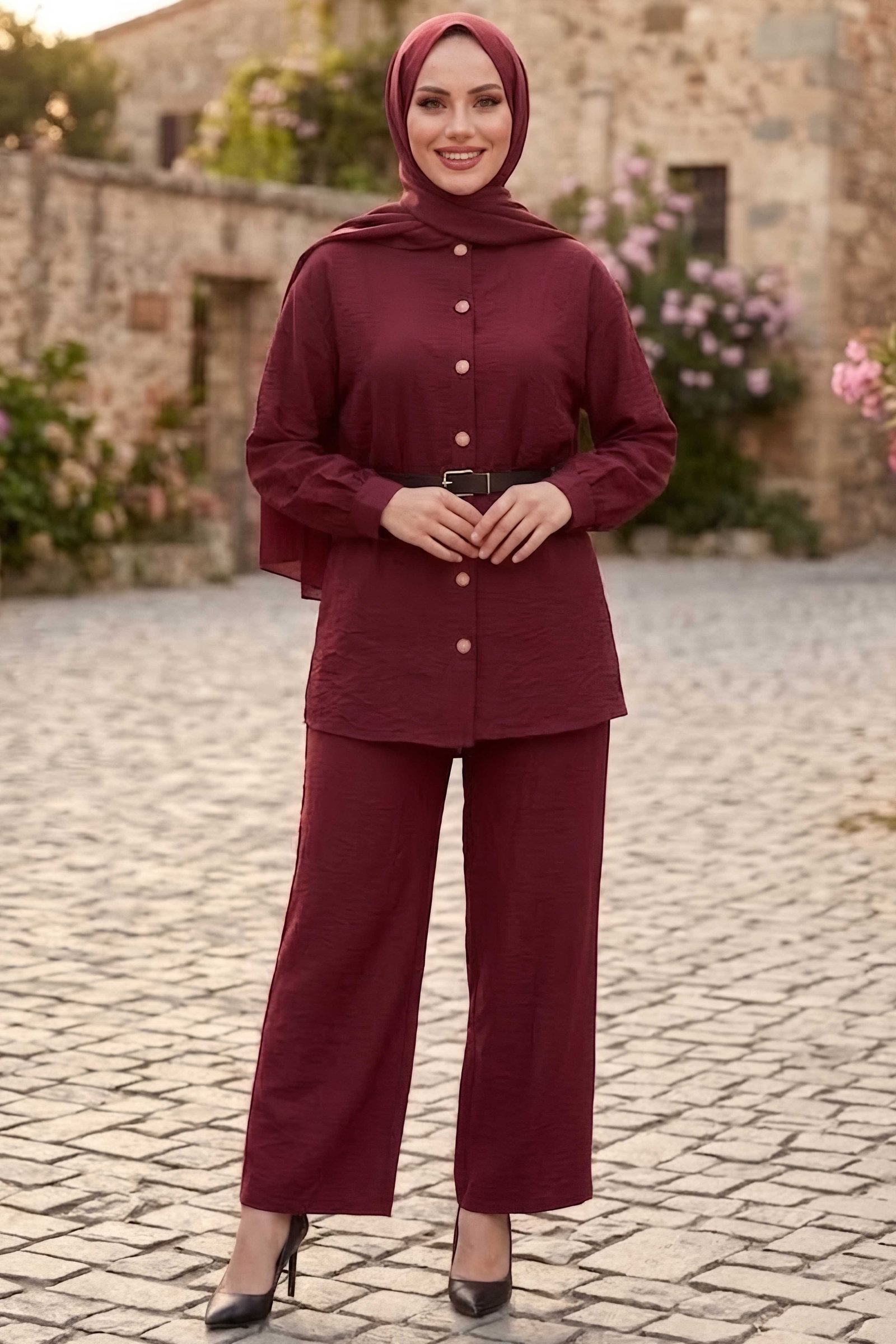 Düğmeli İkili Takım Mürdüm - 28952-MURDUM - 2