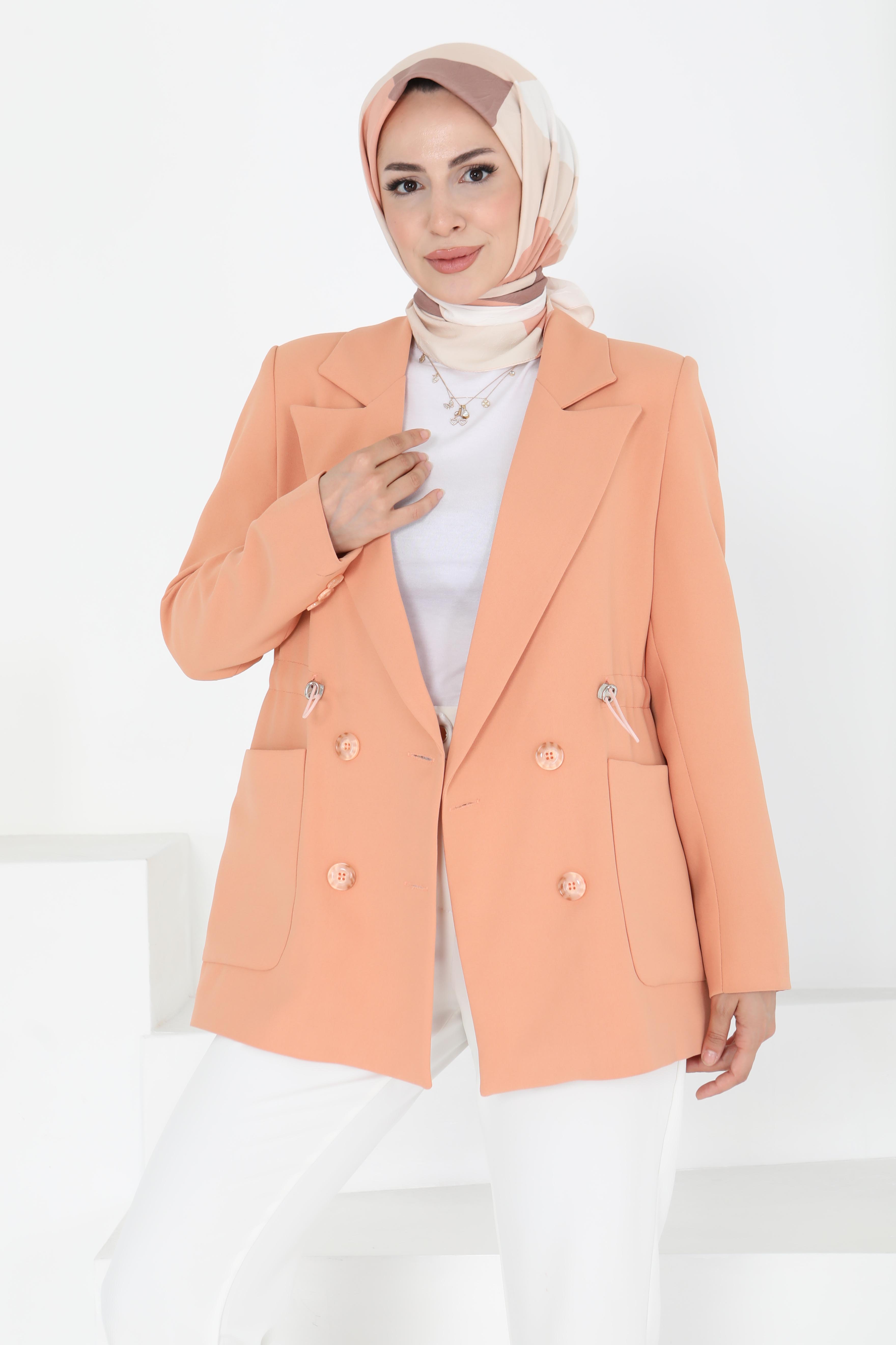 Düğmeli İpli Ceket - 27252 - 3