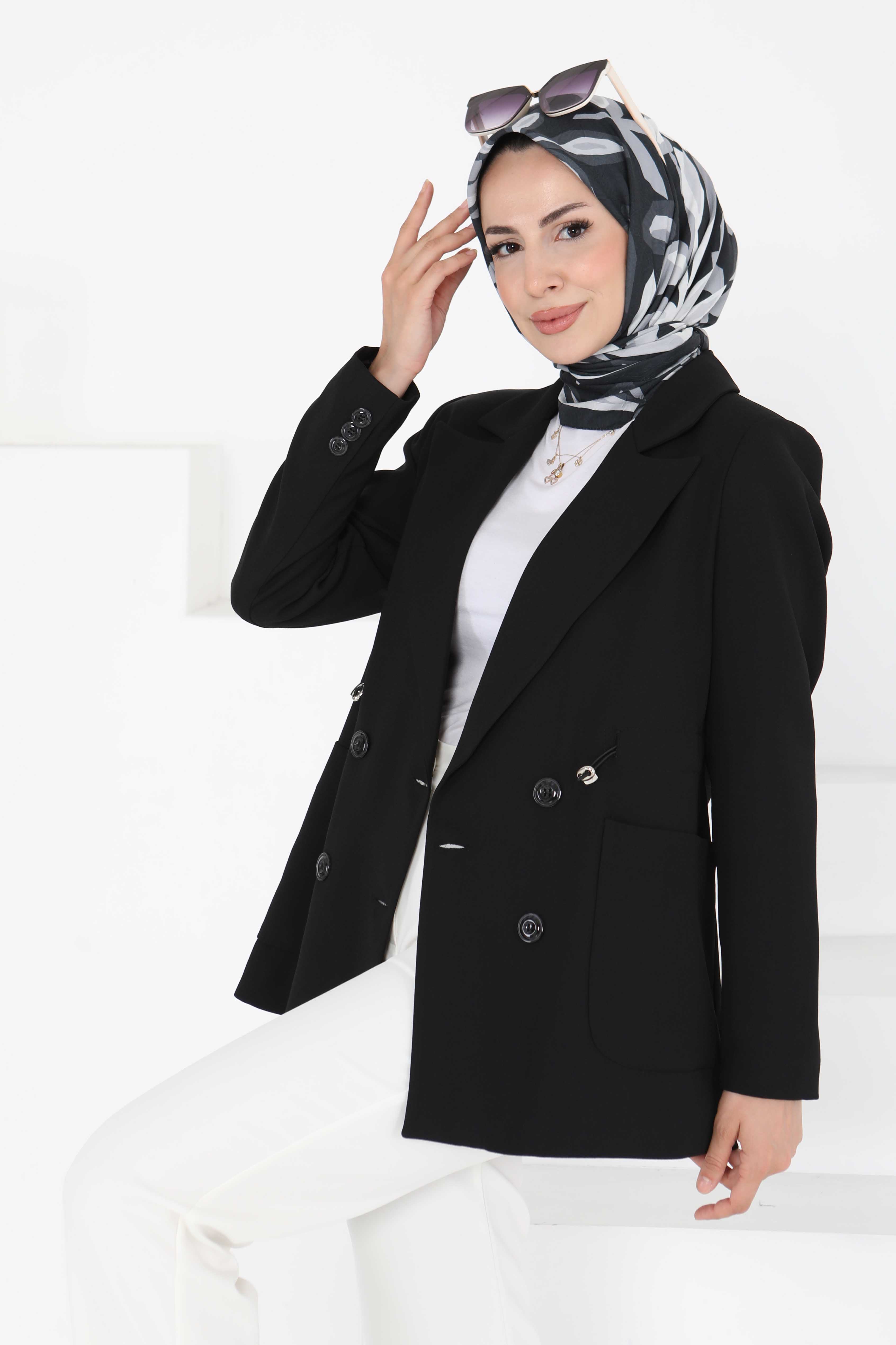 Düğmeli İpli Ceket - 27252 - 1