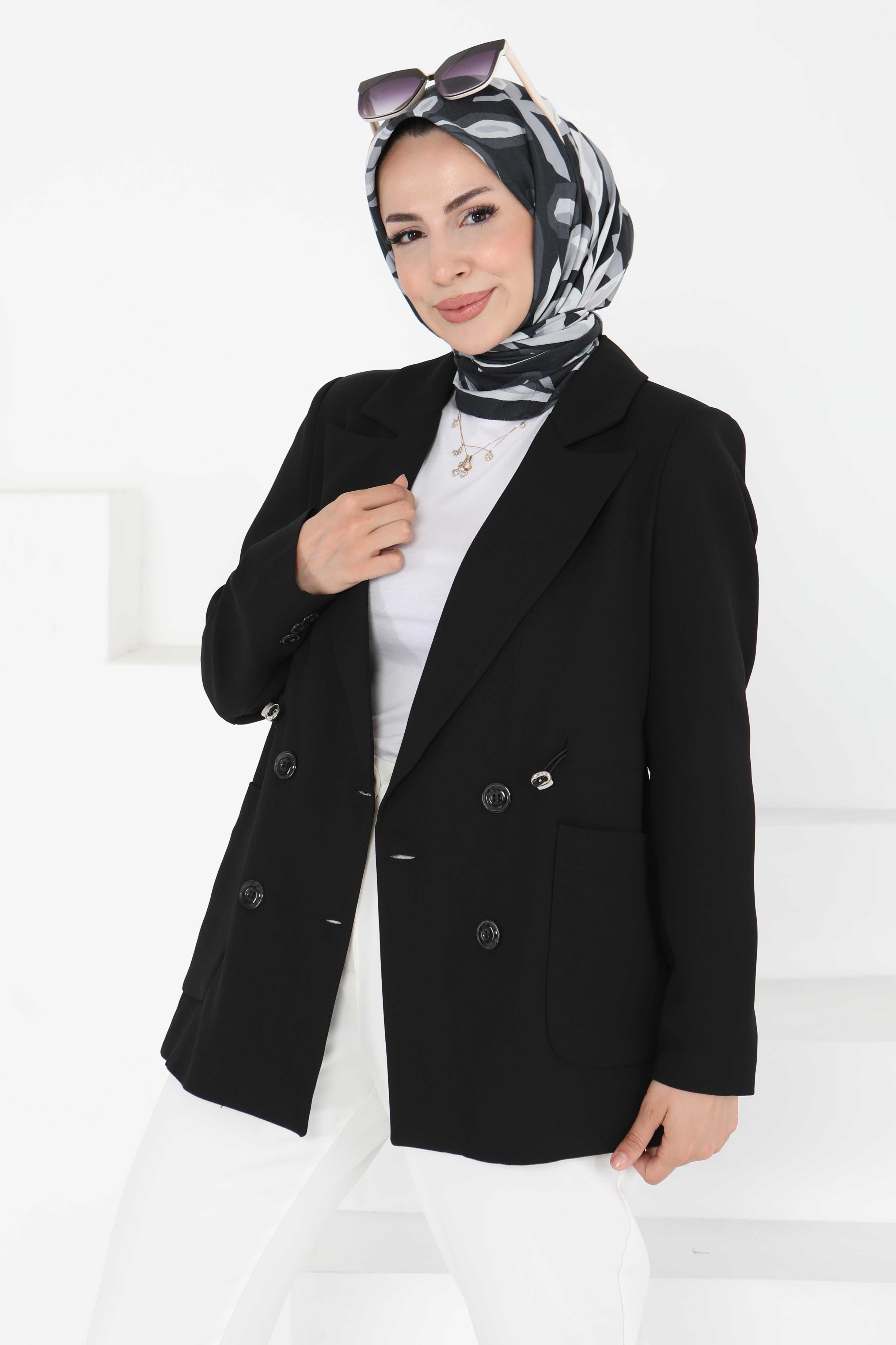 Düğmeli İpli Ceket - 27252 - 3