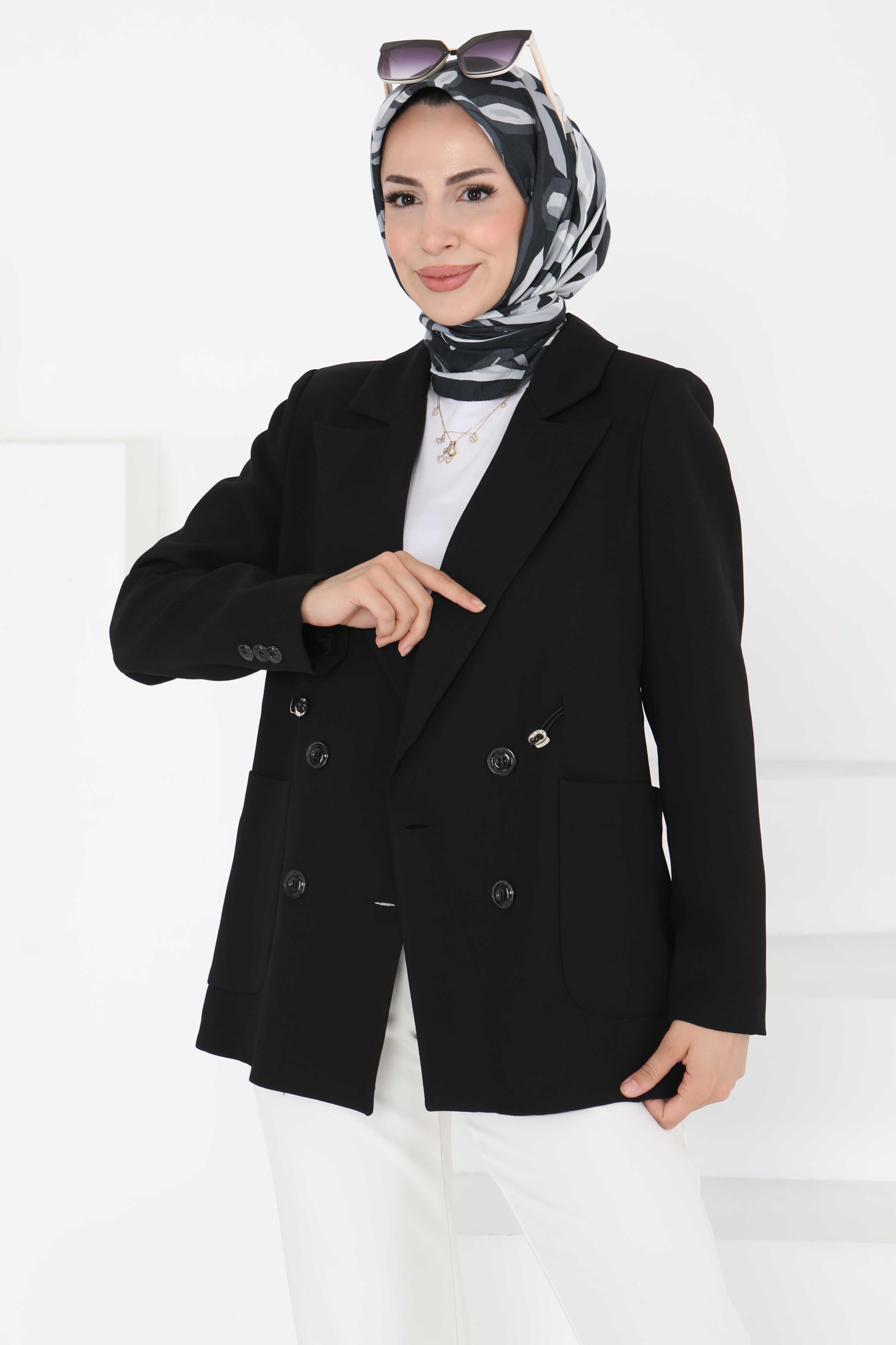 Düğmeli İpli Ceket - 27252 - 4