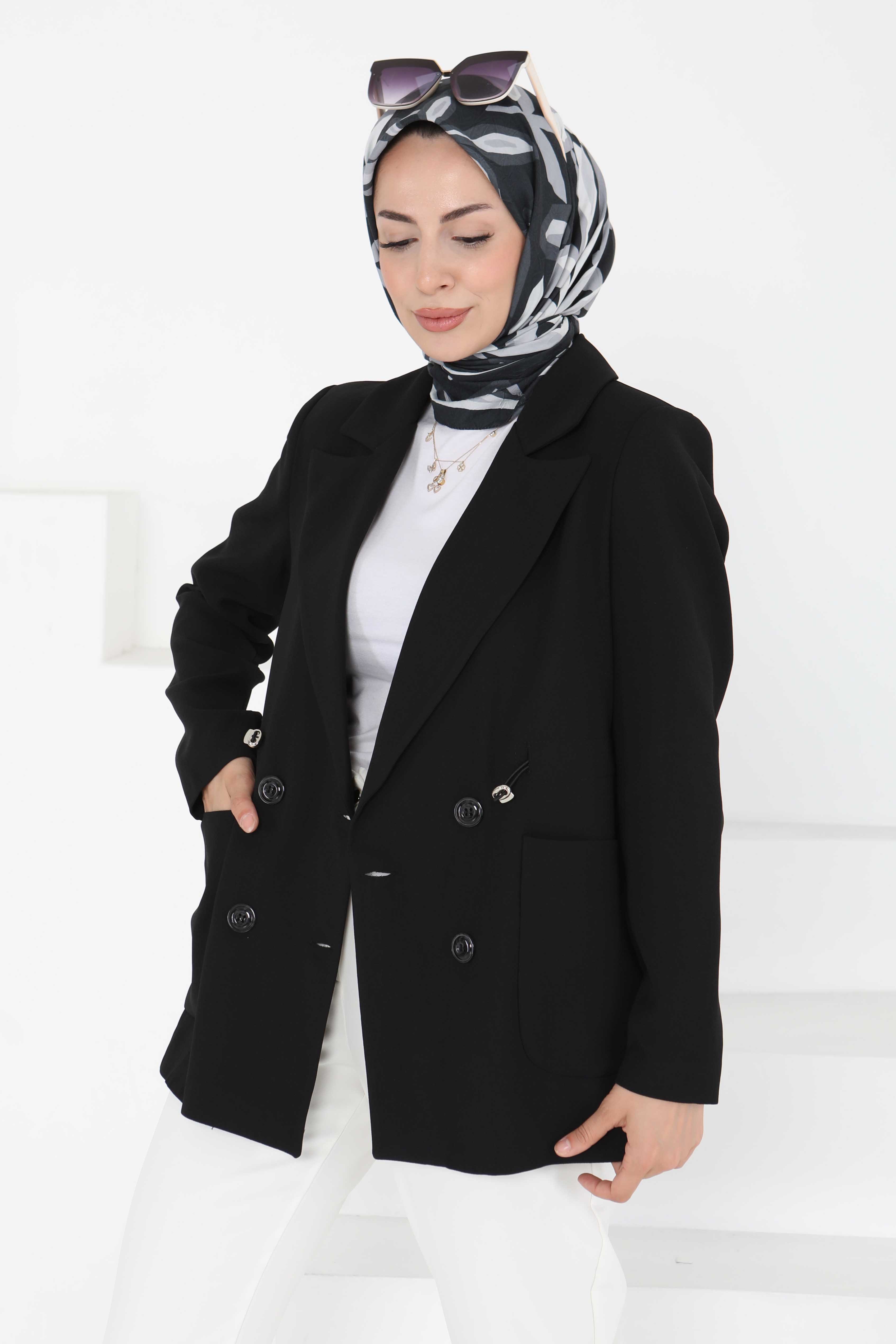 Düğmeli İpli Ceket - 27252 - 5