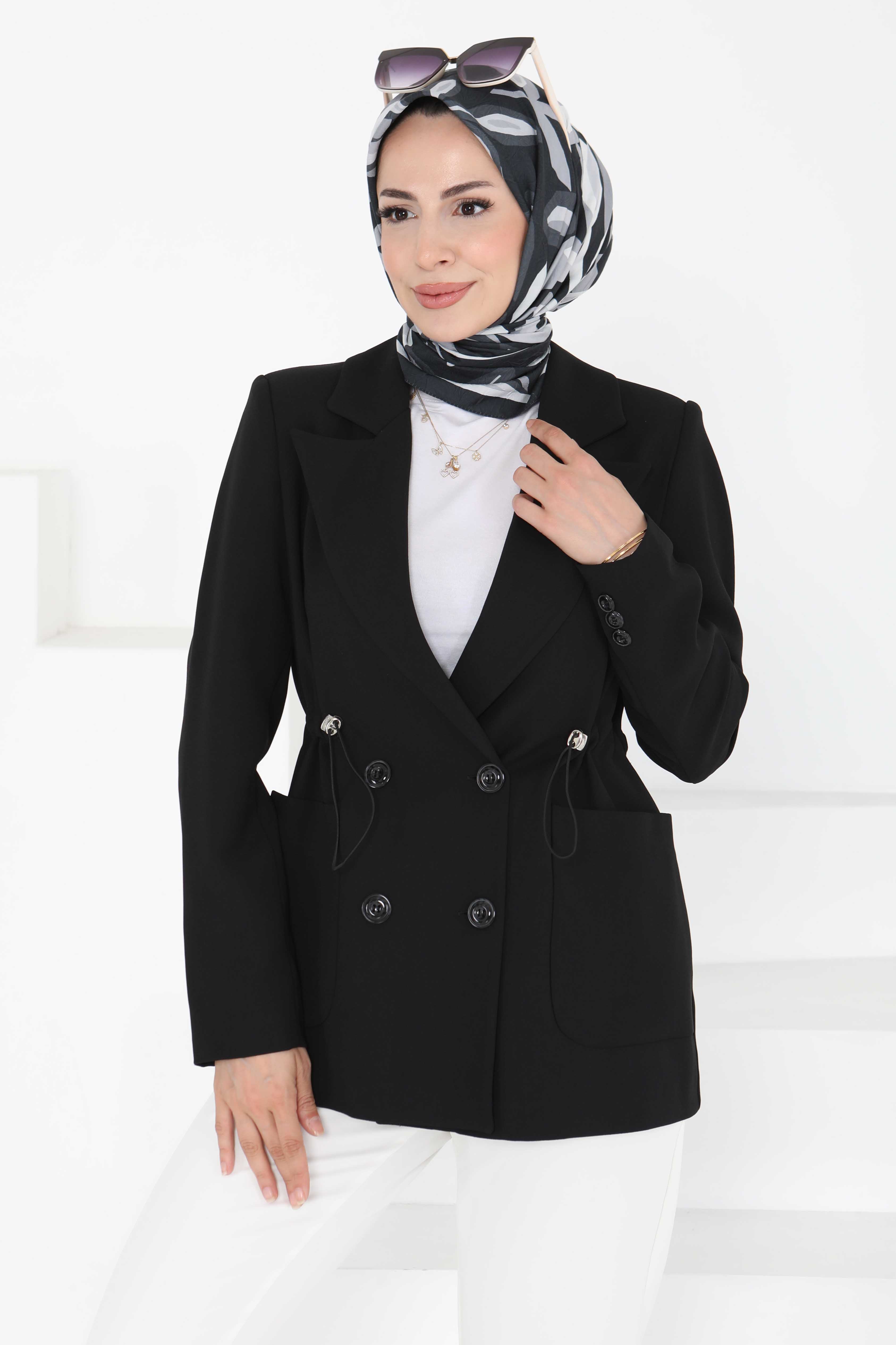 Düğmeli İpli Ceket - 27252 - 6