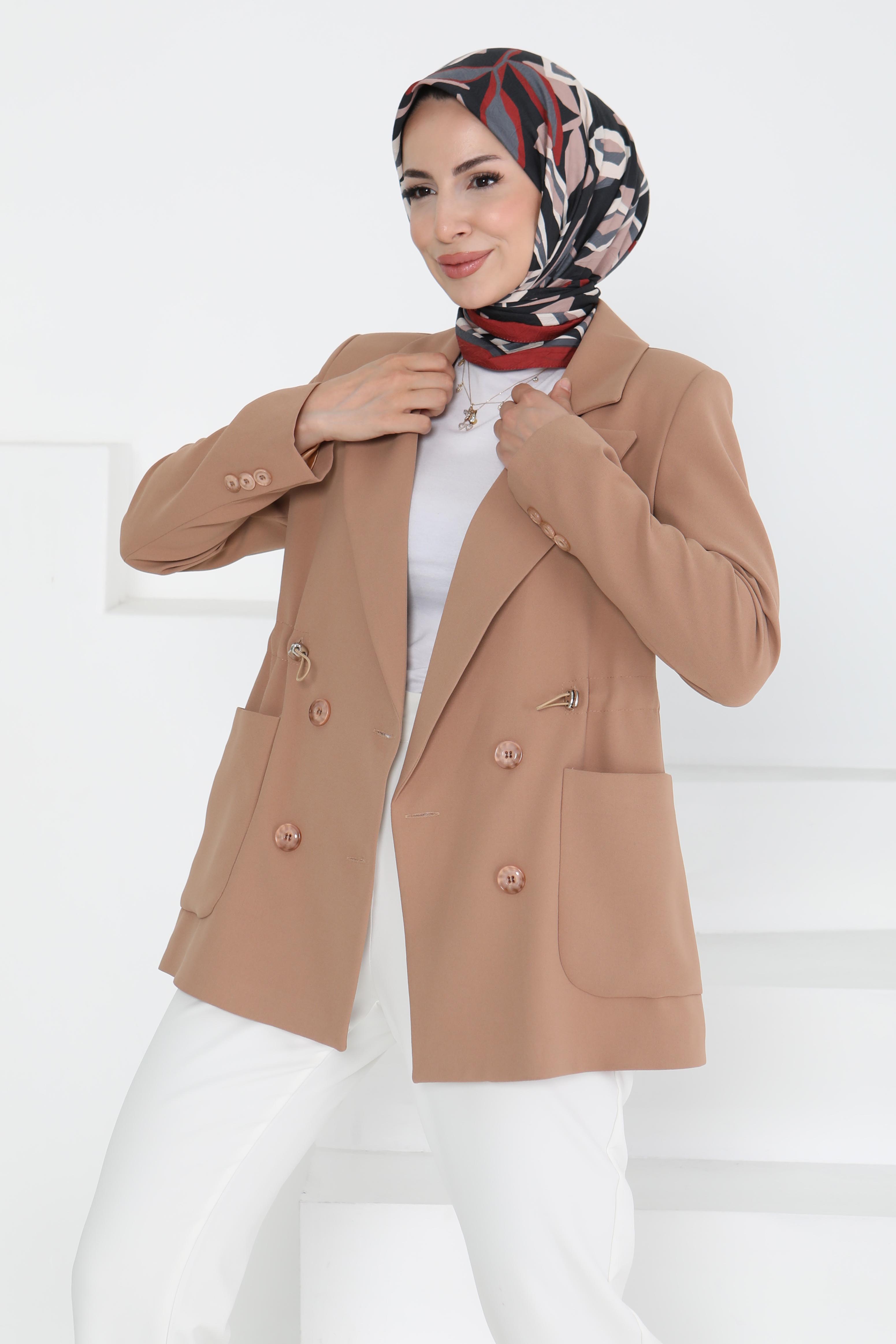 Düğmeli İpli Ceket - 27252 - 3