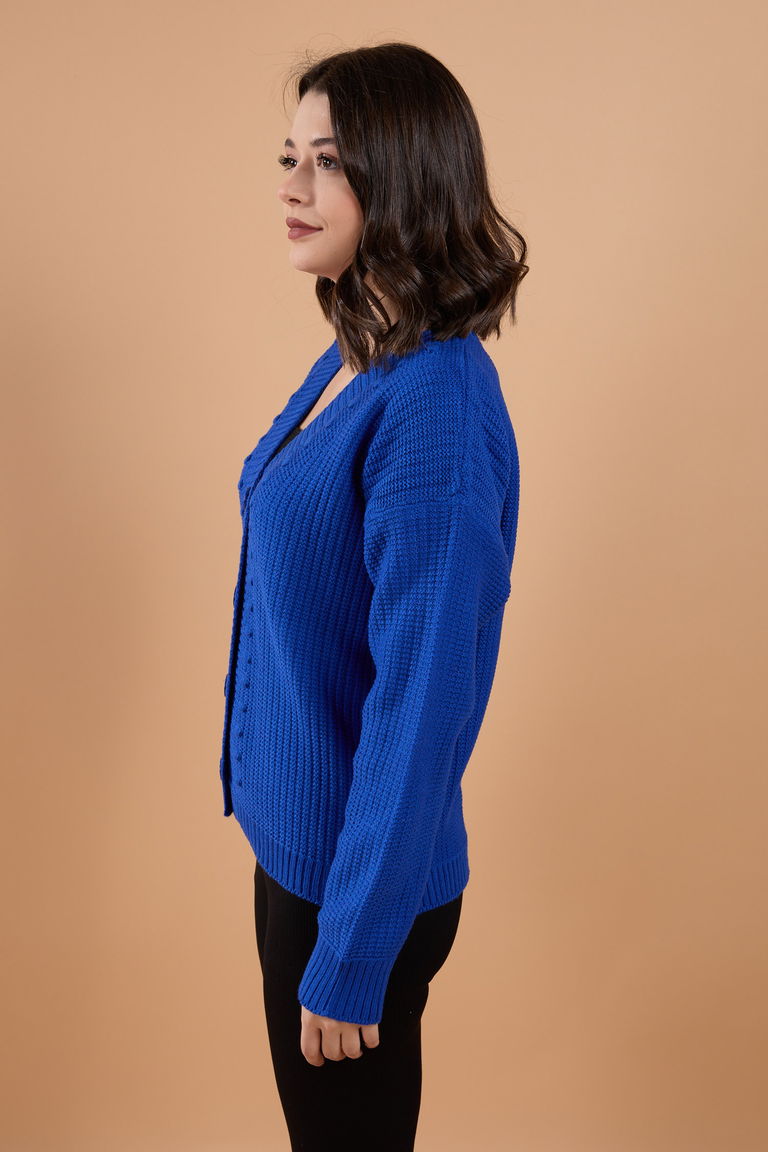 Düğmeli Kabarcık Detaylı Triko Hırka - 27648 - TOFİSA