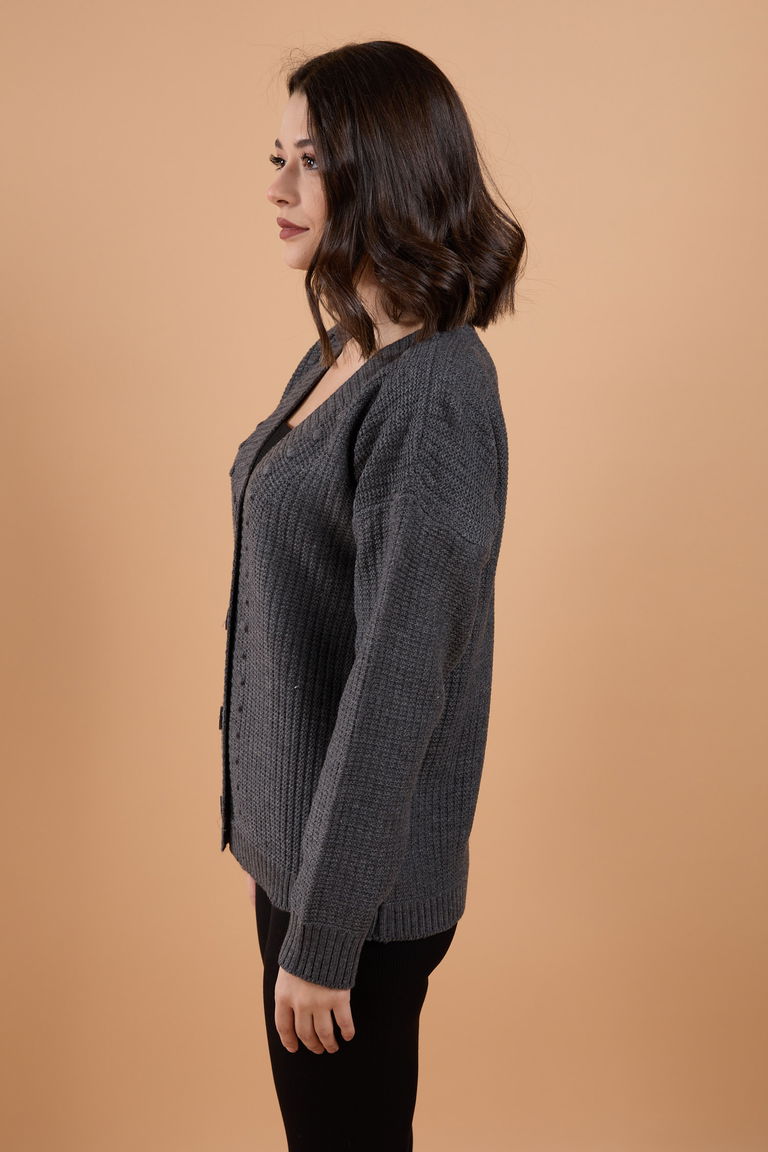 Düğmeli Kabarcık Detaylı Triko Hırka - 27648 - TOFİSA