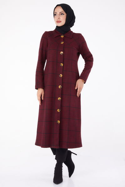 Düğmelı Kap - 27744-BORDO 