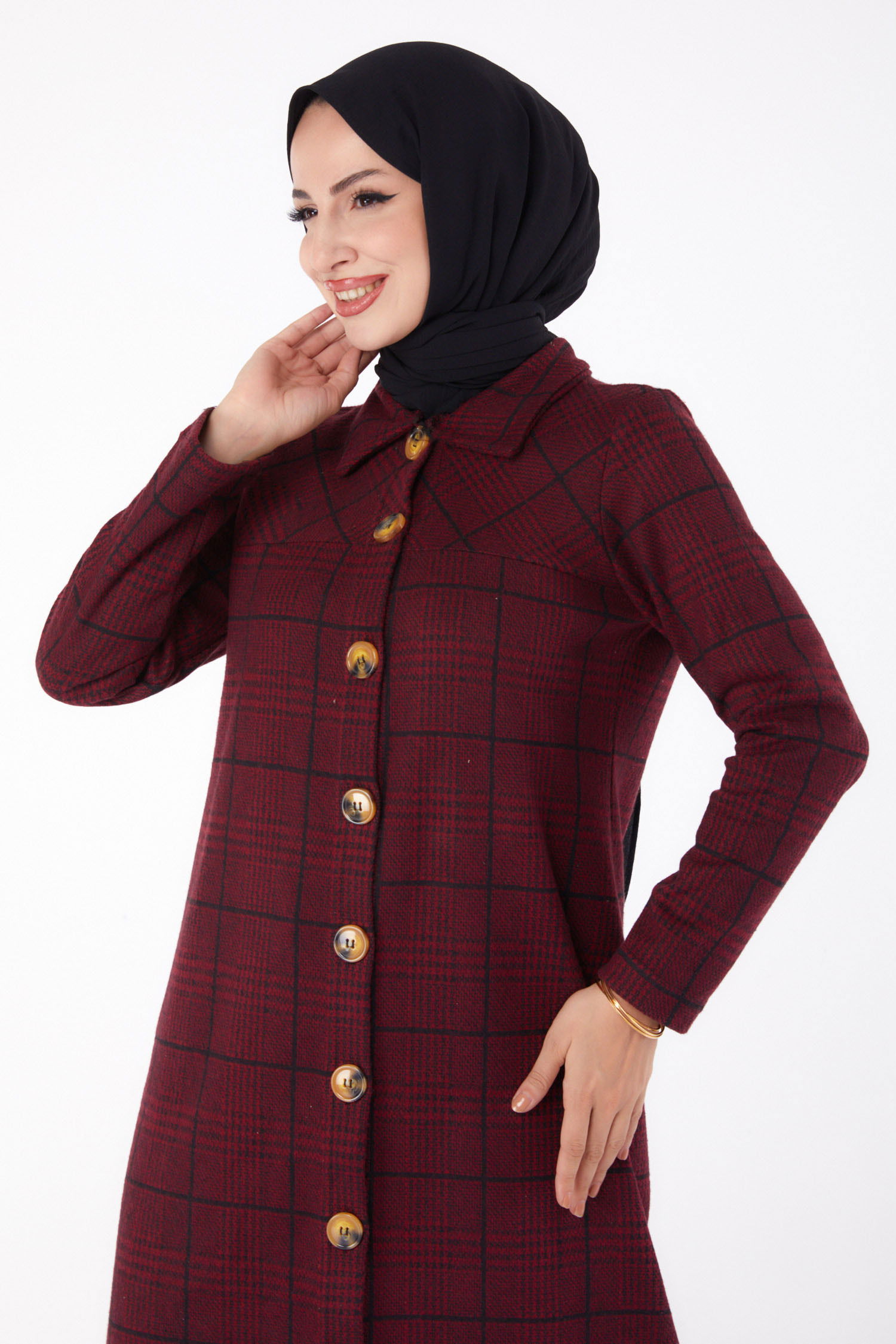 Düğmelı Kap - 27744-BORDO - 3
