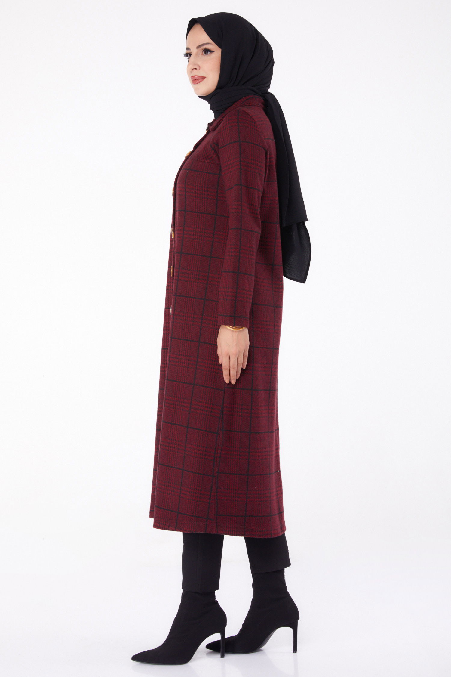 Düğmelı Kap - 27744-BORDO - 4