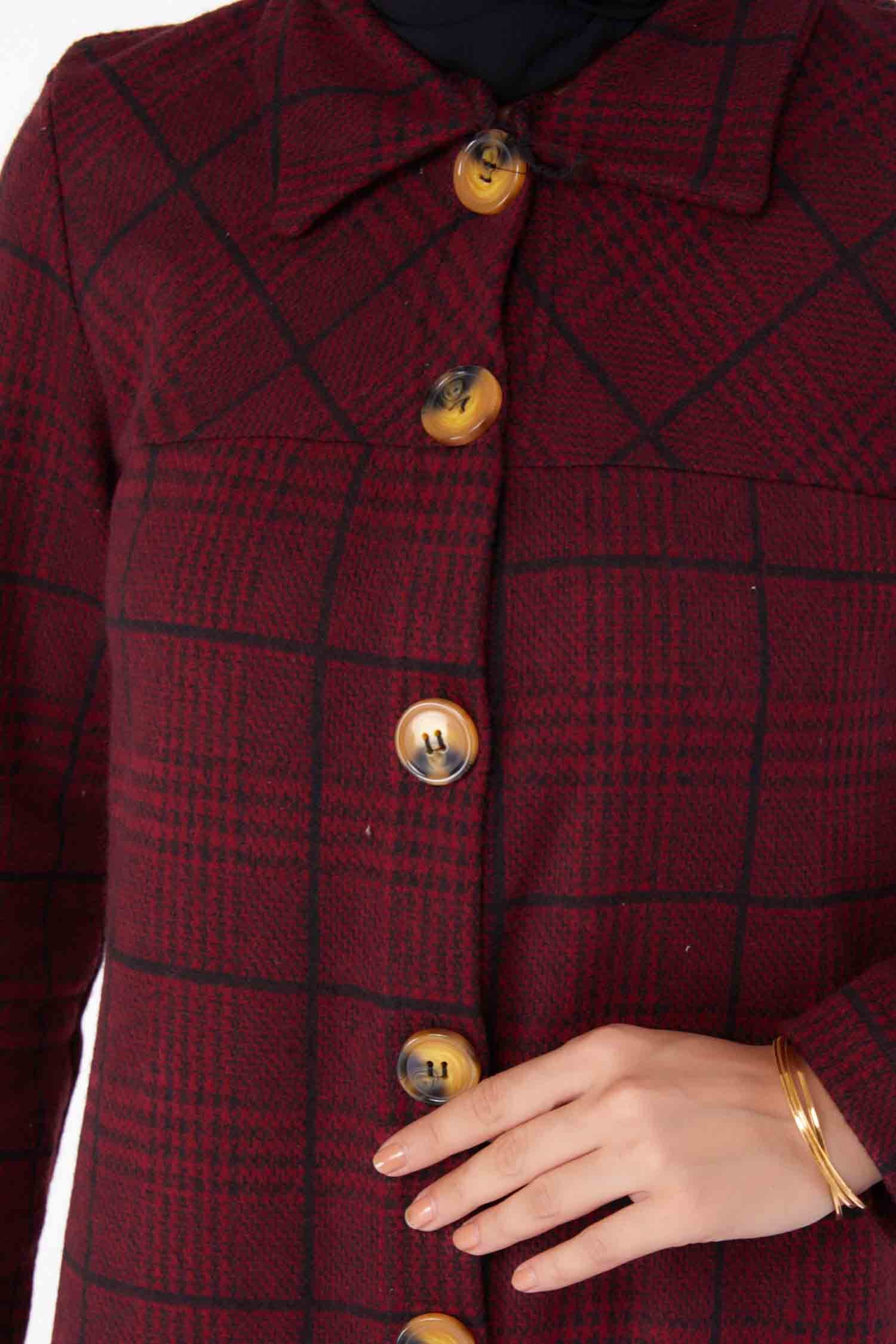 Düğmelı Kap - 27744-BORDO - 6