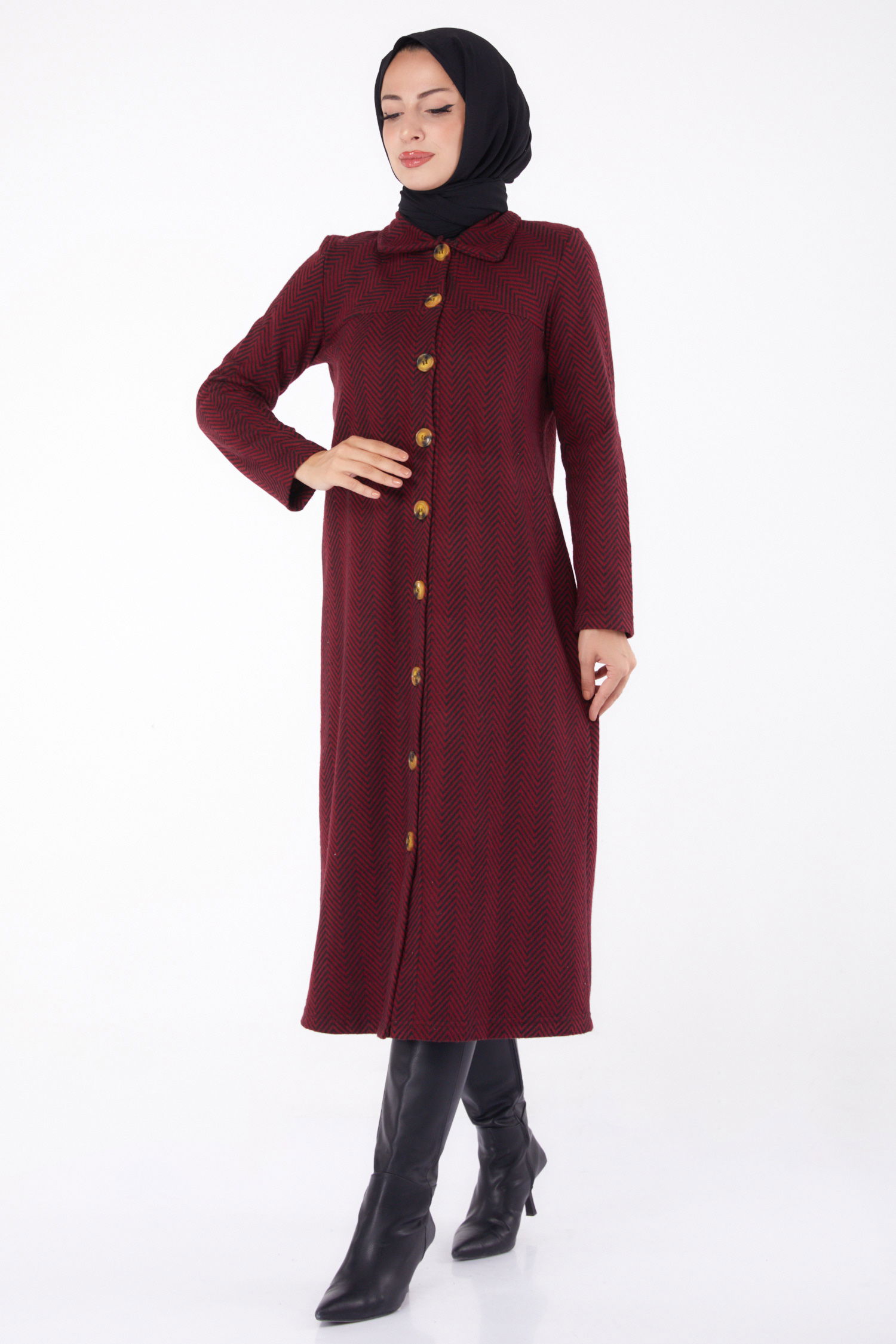 Düğmelı Kap - 27767-BORDO - 1