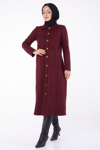 Düğmelı Kap - 27767-BORDO 