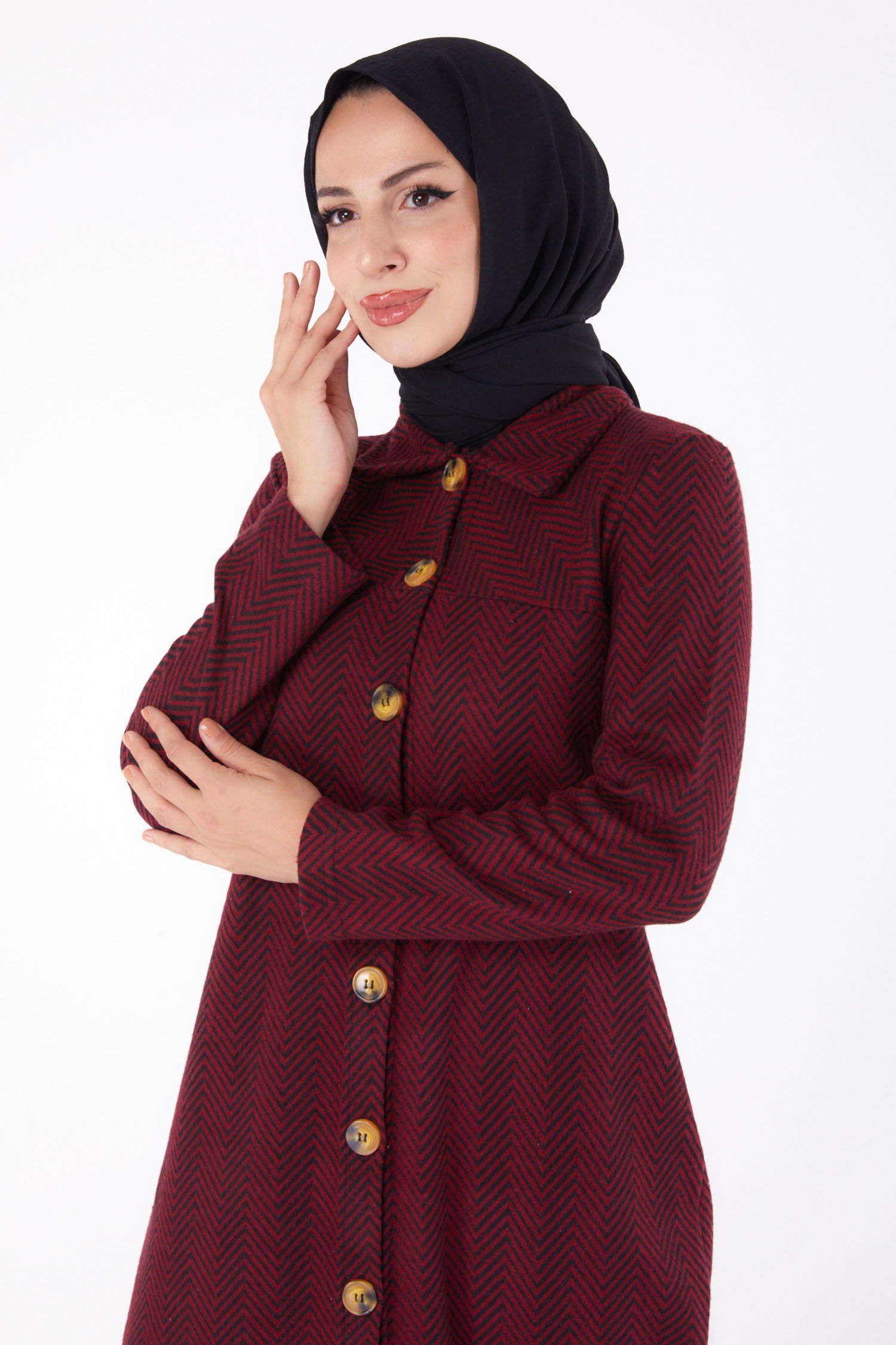 Düğmelı Kap - 27767-BORDO - 3