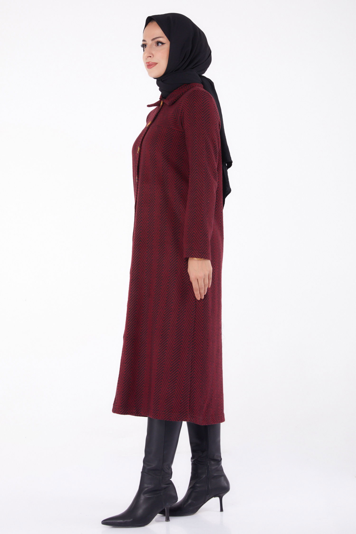 Düğmelı Kap - 27767-BORDO - 4
