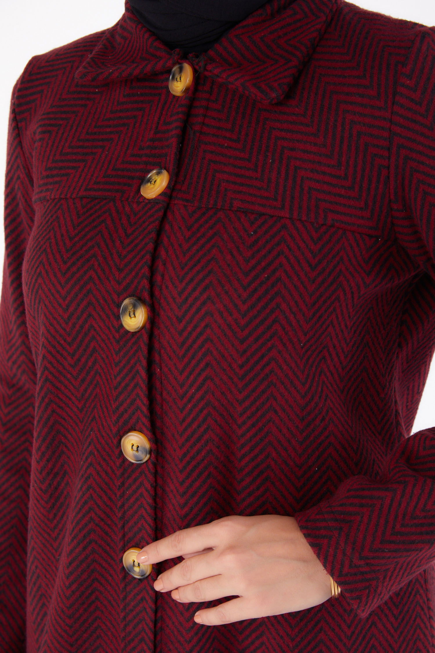 Düğmelı Kap - 27767-BORDO - 6