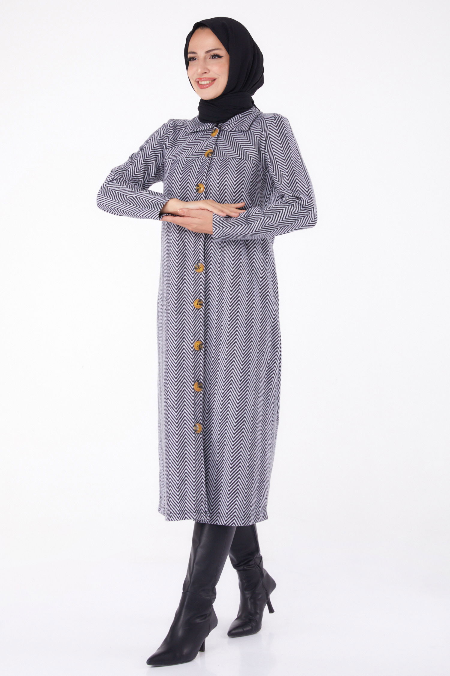 Düğmelı Kap - 27767-GRI - 1