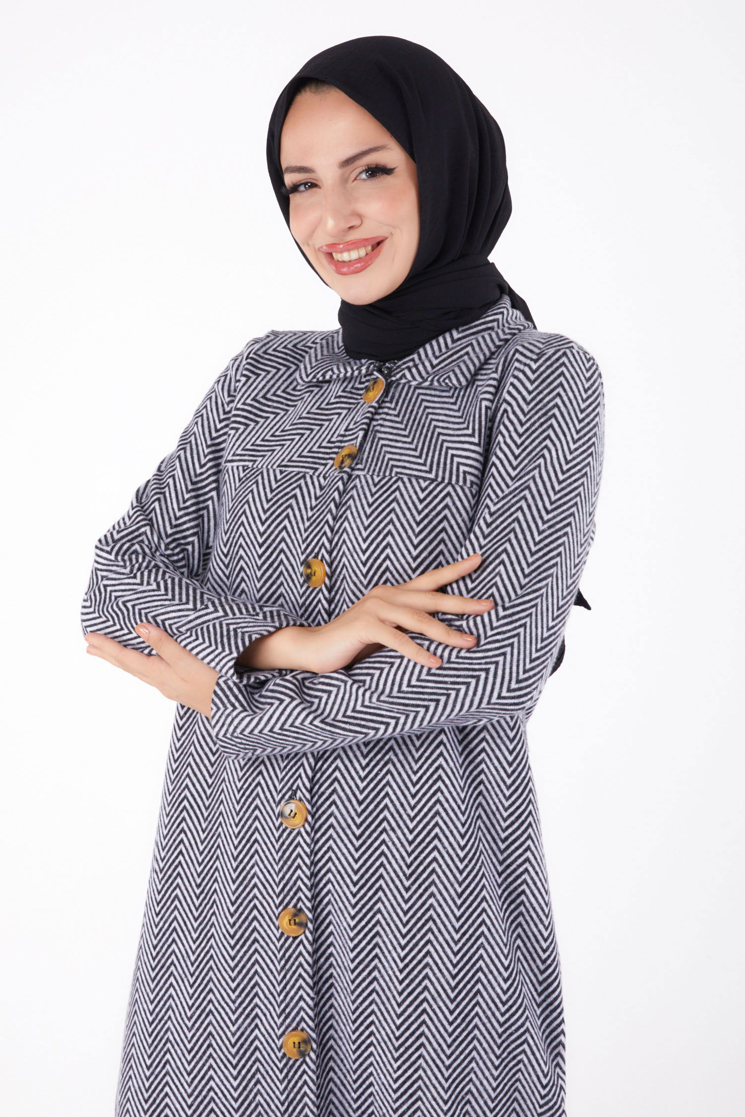 Düğmelı Kap - 27767-GRI - 3