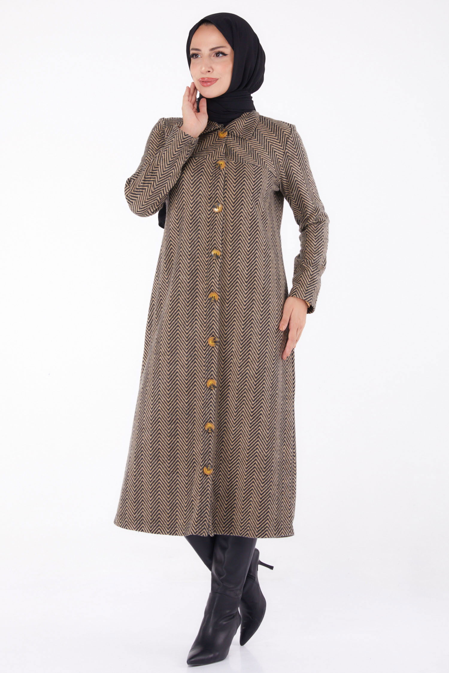 Düğmelı Kap - 27767-VIZON - 1