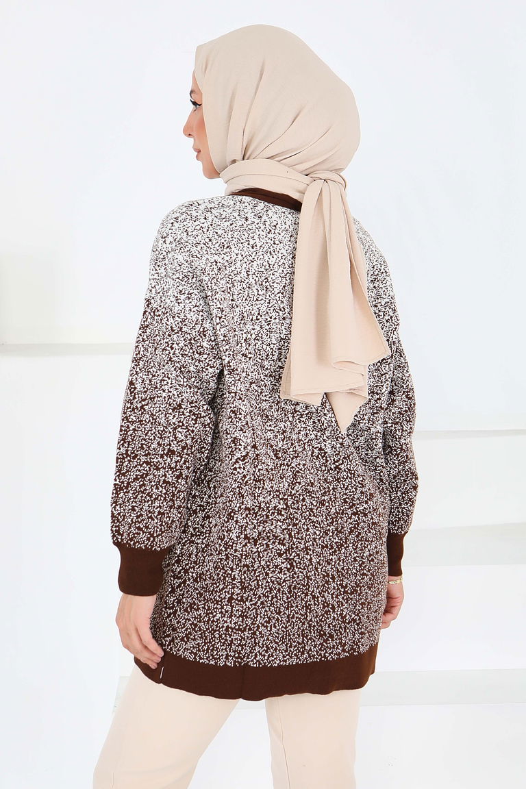 Düğmeli Kırçıllı Triko Hırka - 27708-KAHVE - TOFİSA