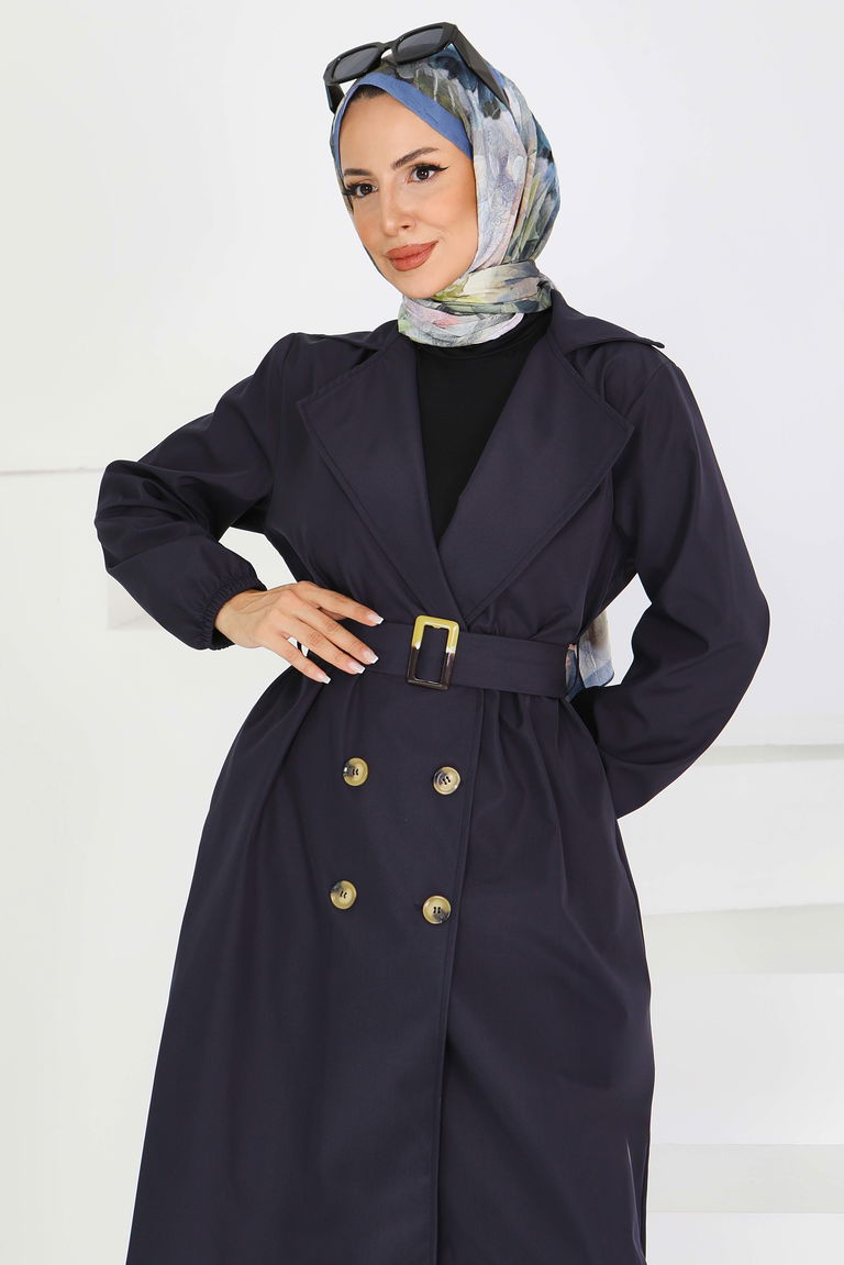 Düğmeli Kuşaklı Miranda Trençkot - 27614 - TOFİSA