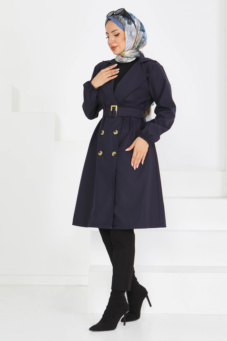 Düğmeli Kuşaklı Miranda Trençkot - 27614 - TOFİSA