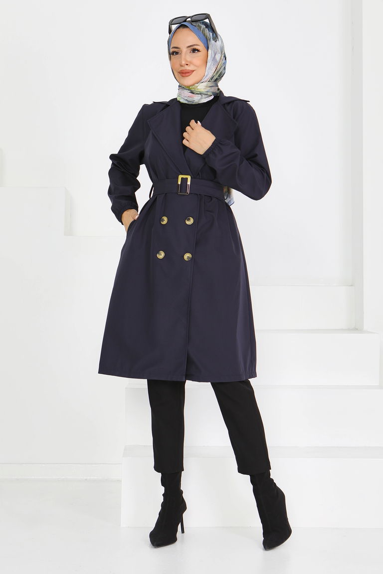 Düğmeli Kuşaklı Miranda Trençkot - 27614 - TOFİSA
