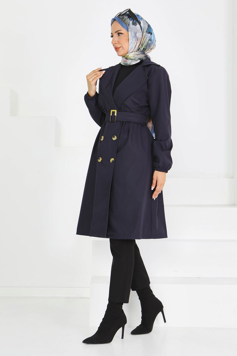 Düğmeli Kuşaklı Miranda Trençkot - 27614 - TOFİSA