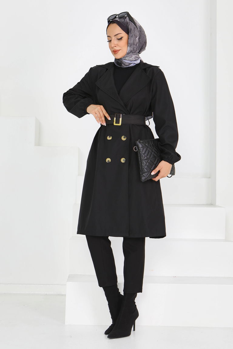 Düğmeli Kuşaklı Miranda Trençkot - 27614 - TOFİSA