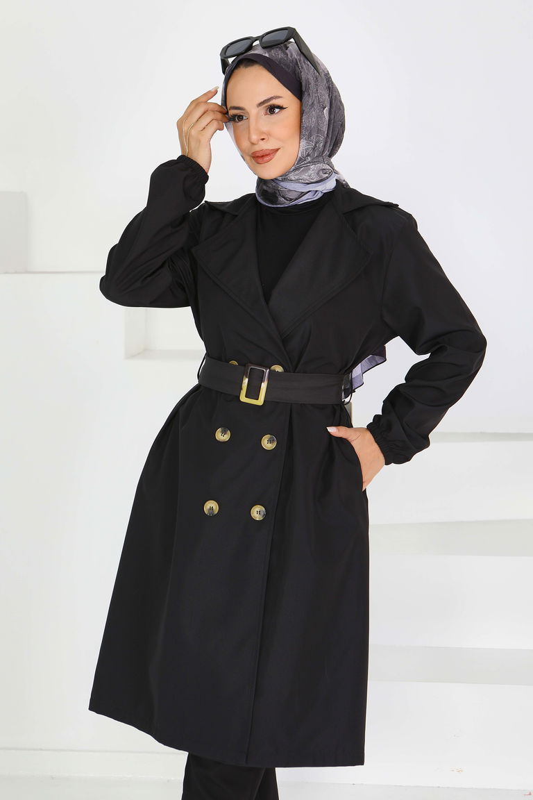 Düğmeli Kuşaklı Miranda Trençkot - 27614 - TOFİSA