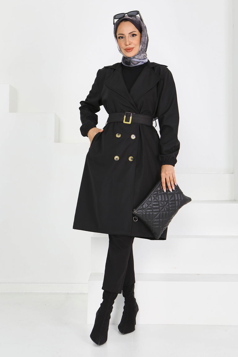 Düğmeli Kuşaklı Miranda Trençkot - 27614 - TOFİSA