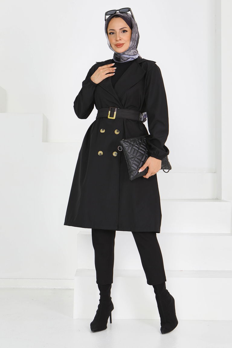 Düğmeli Kuşaklı Miranda Trençkot - 27614 - TOFİSA