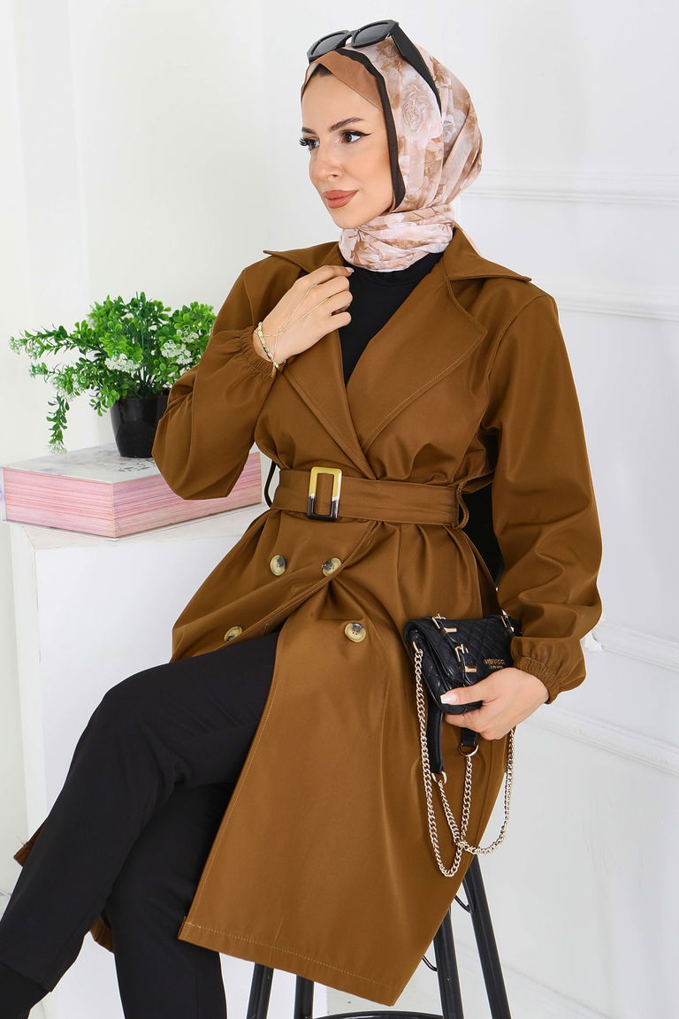 Düğmeli Kuşaklı Miranda Trençkot - 27614 - TOFİSA