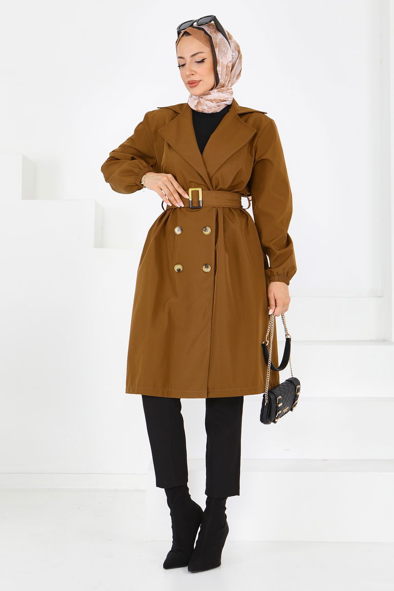 Düğmeli Kuşaklı Miranda Trençkot - 27614 - TOFİSA