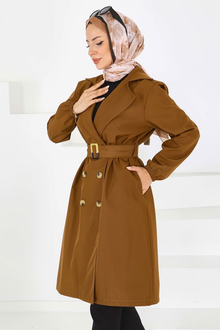 Düğmeli Kuşaklı Miranda Trençkot - 27614 - TOFİSA